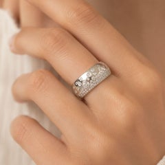 0.76 Carat Bubble Natural Diamond Flush Set Band Ring, 14k White Gold