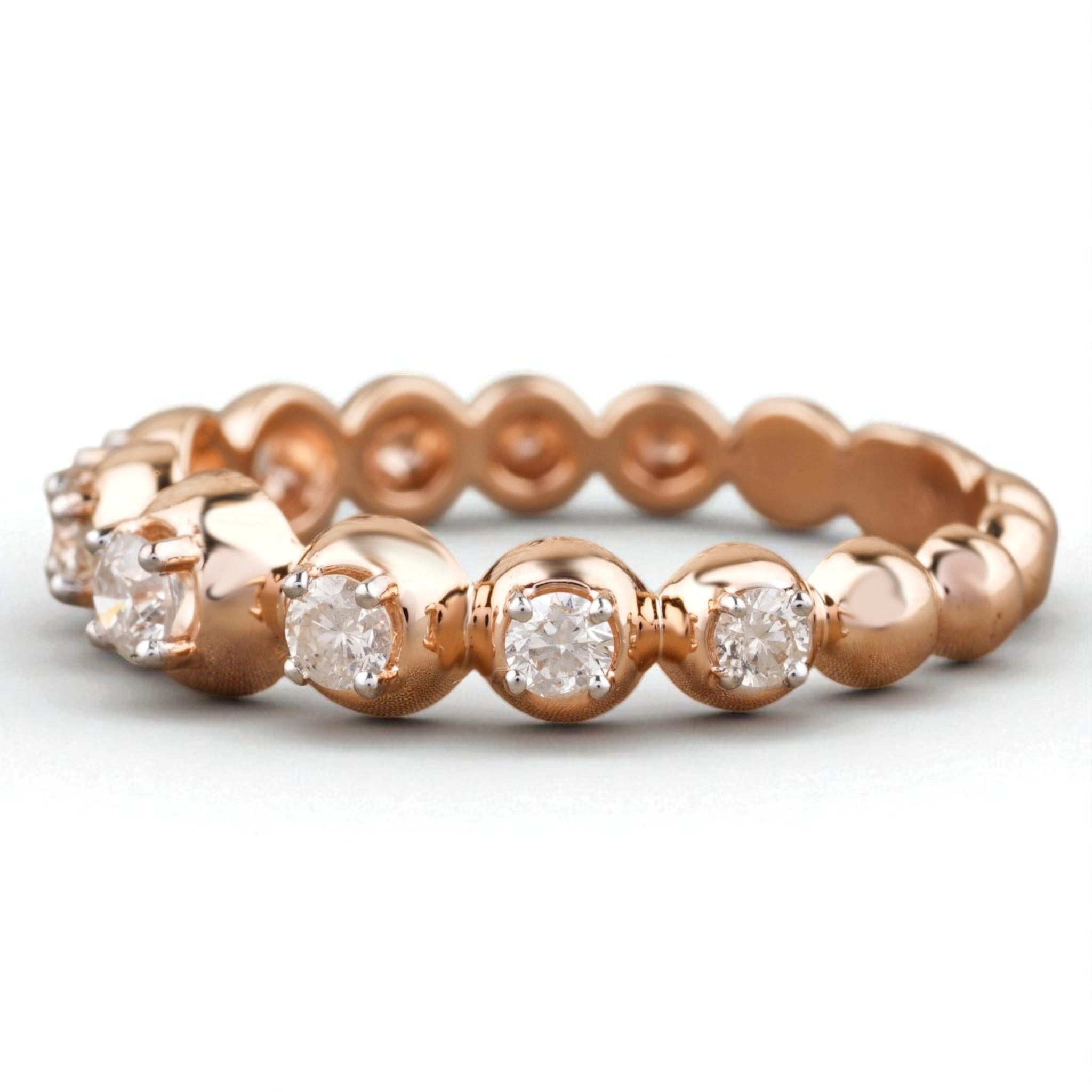 Taille ronde Bague d'éternité en or massif 14K avec soutien de diamants naturels (certifiés) en vente