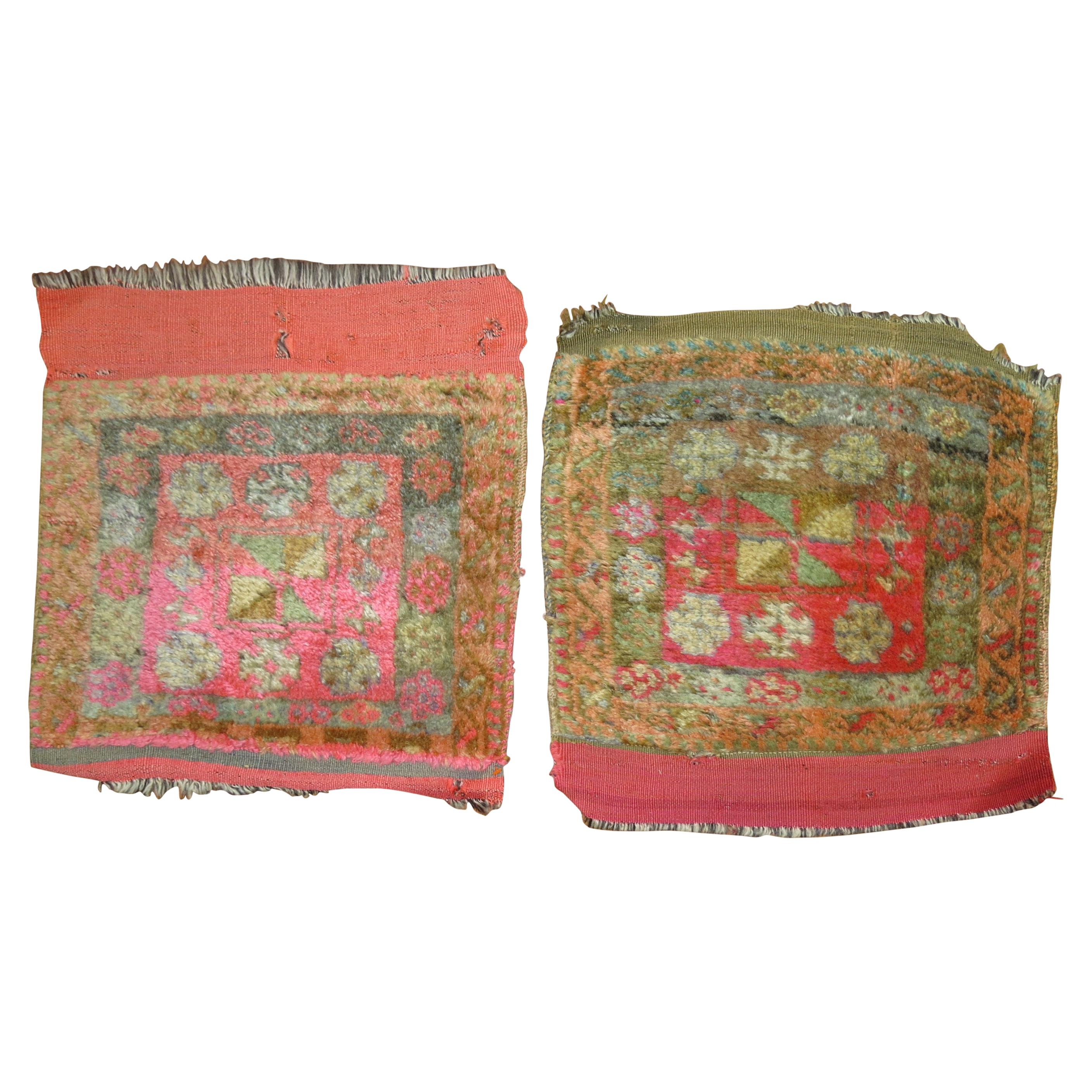 Bubble Pink Set of Wool Square 20th Century Turkish Rug Mats