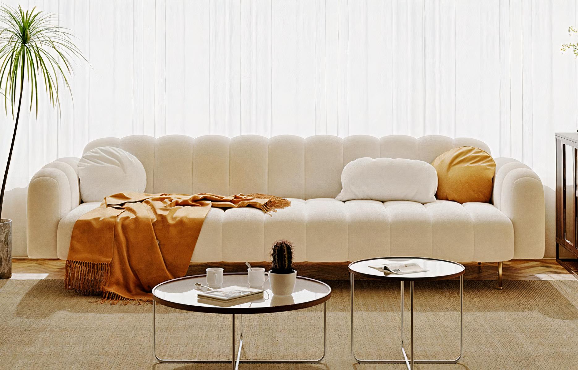 Introducing the bubble sofa - the perfect combination of comfort and style. This stunning sofa features a unique design that is sure to make a statement in any room. Its plush cushions are upholstered in a soft and luxurious fabric, ensuring a