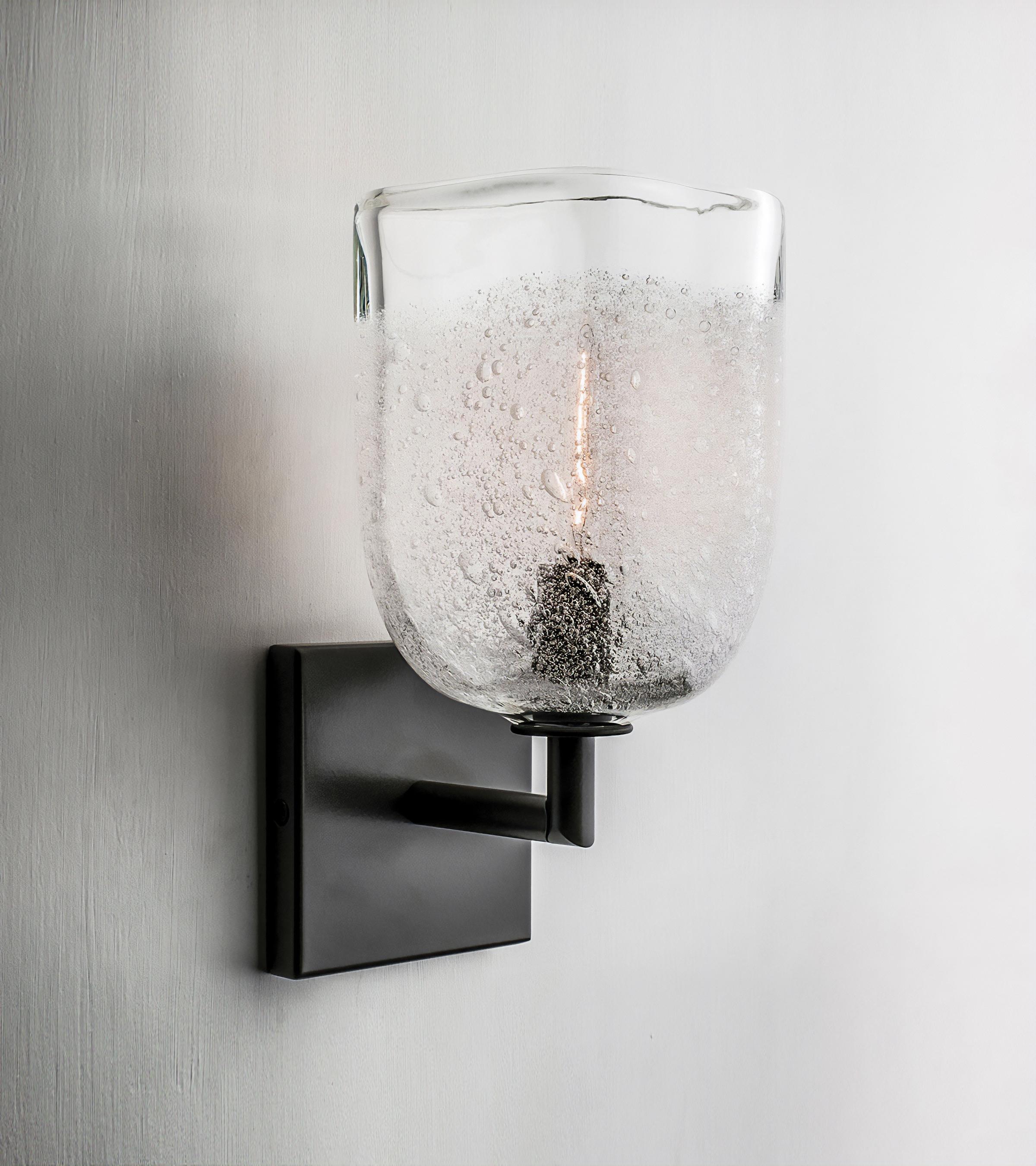 Mid-Century Modern Bubble Square Elbow Wall Sconce, Hand Blown Clear Bubble Glass - Made to Order For Sale