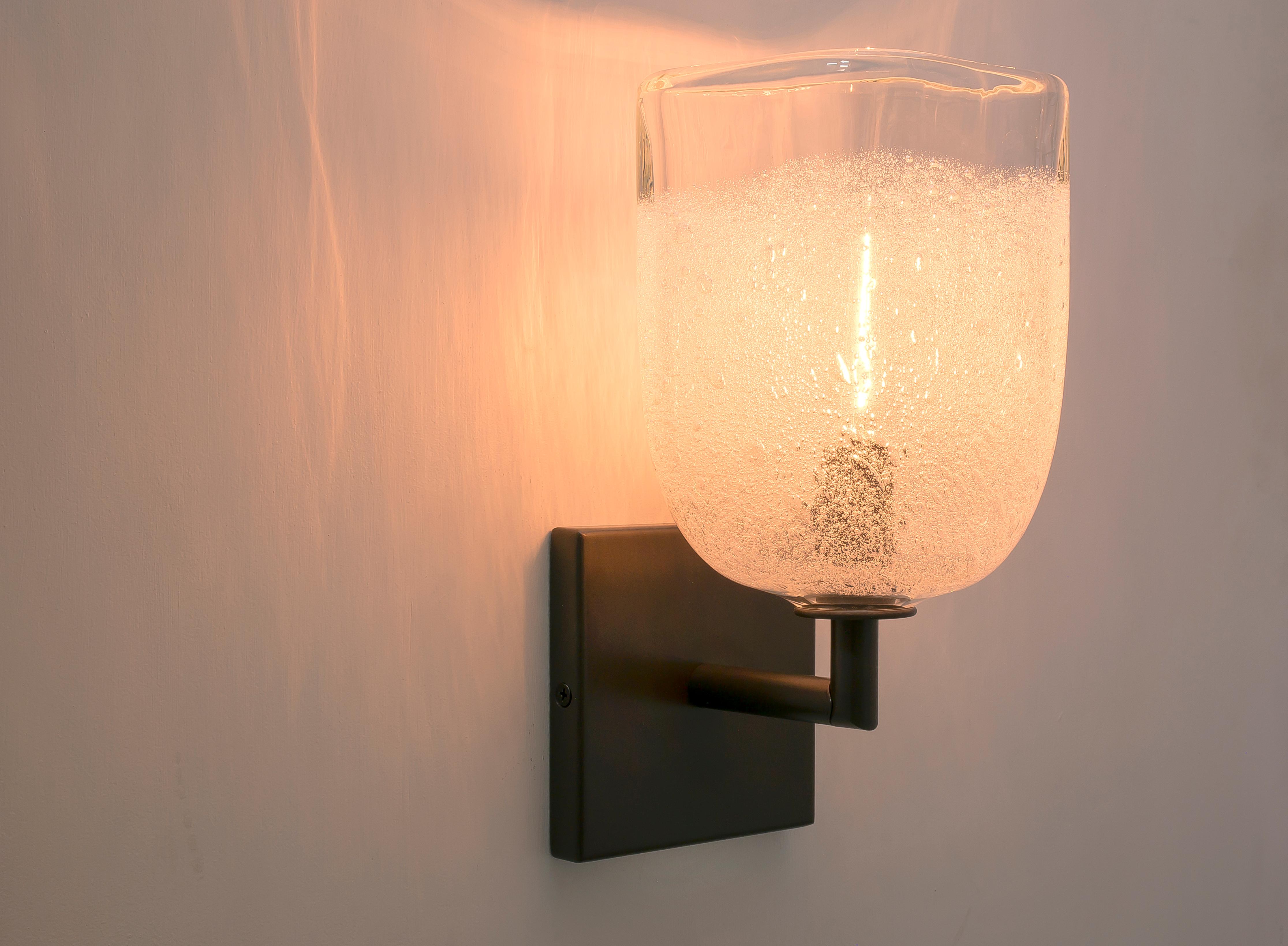 Bubble Square Elbow Wall Sconce, Hand Blown Clear Bubble Glass - Made to Order In New Condition For Sale In Aliso Viejo, CA
