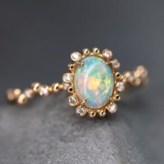 Bubble Tea Design Australischer massiver Opal Diamant Verlobungsring 18K Gelbgold