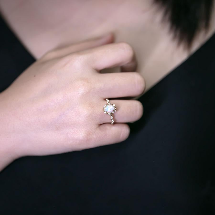 Bubble Tea Design Bague de fiançailles opale australienne diamant or jaune 18K Neuf - En vente à Suwanee, GA