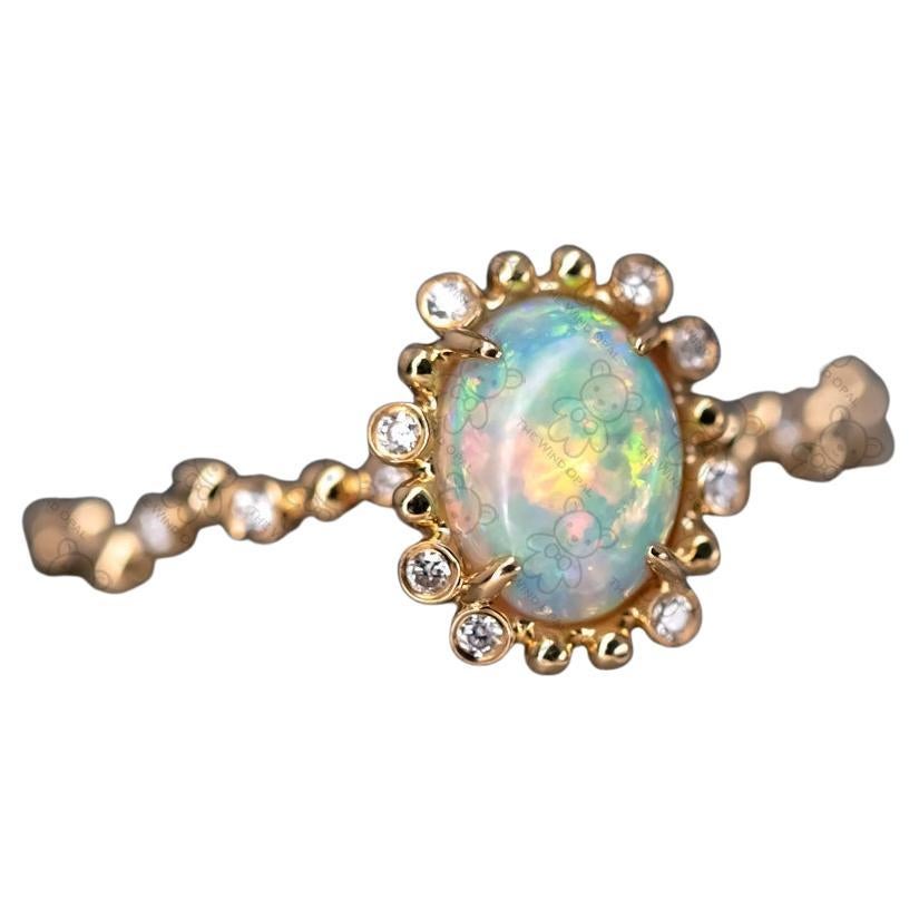 Bubble Tea Design Bague de fiançailles opale australienne diamant or jaune 18K en vente
