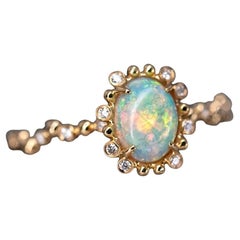 Bubble Tea Design Bague de fiançailles opale australienne diamant or jaune 18K