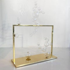 Bubble Vase Glass Sculpture Large with Brass Frame, Made in Italy