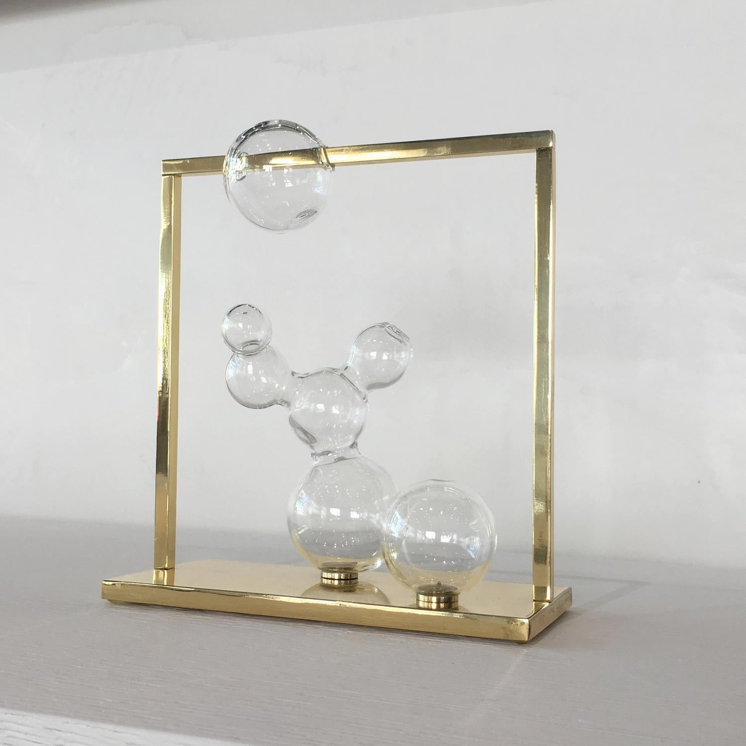 Modern Bubble Vase Glass Sculpture Small with Brass Frame, Made in Italy For Sale