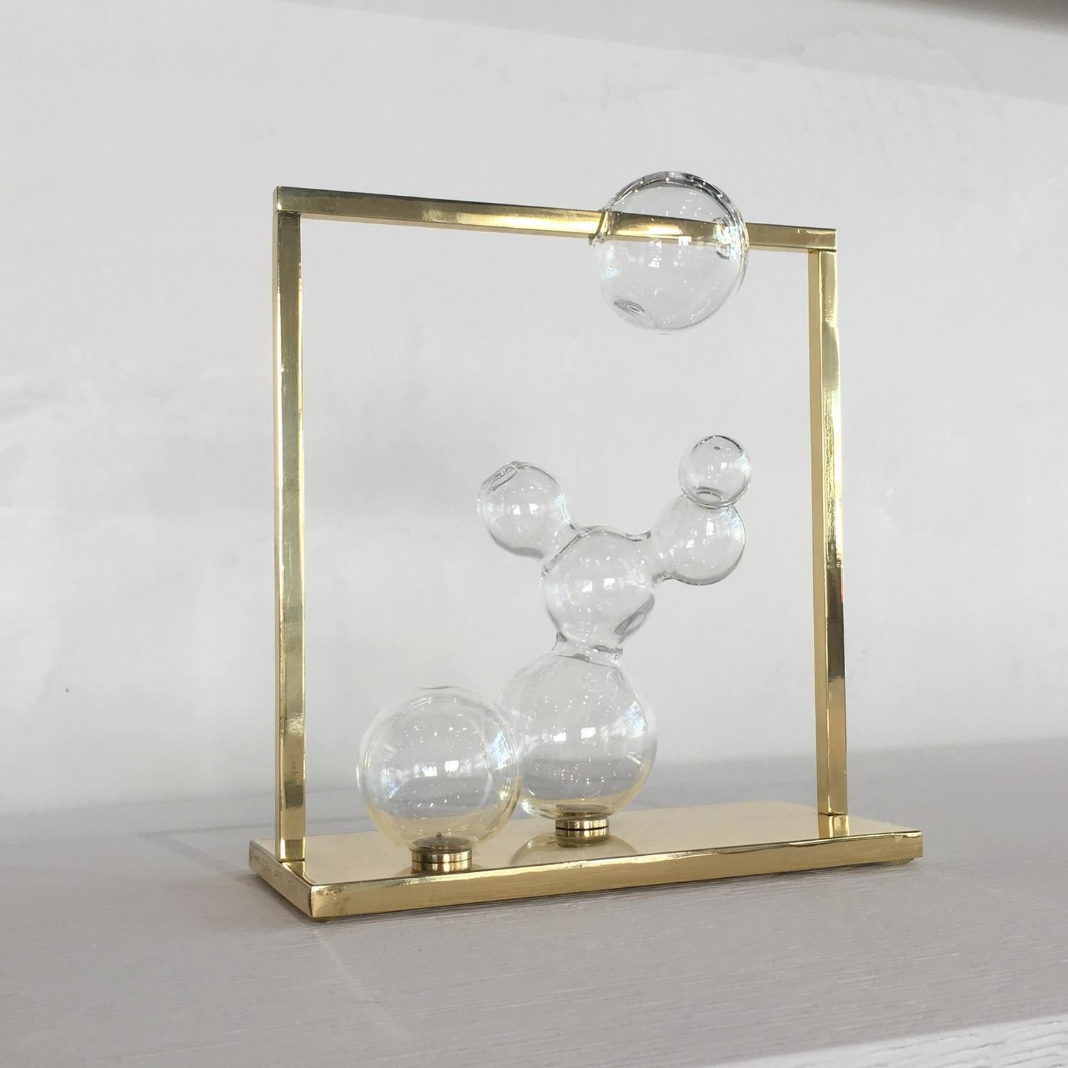 Italian Bubble Vase Glass Sculpture Small with Brass Frame, Made in Italy For Sale