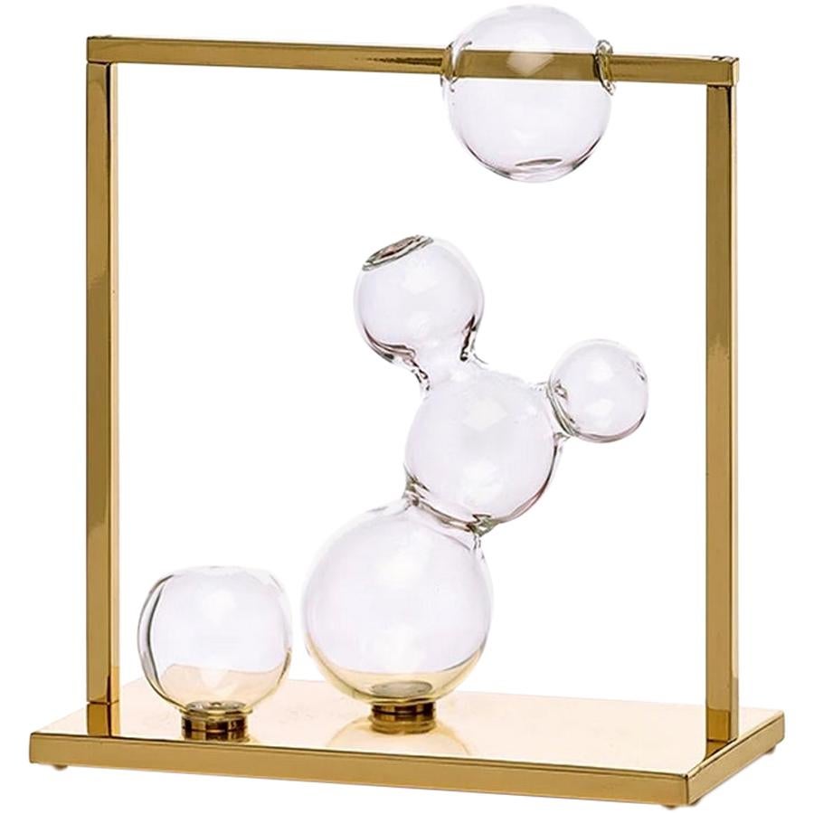 Bubble Vase Glass Sculpture Small with Brass Frame, Made in Italy For Sale