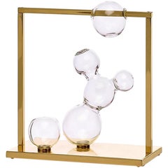 Bubble Vase Glass Sculpture Small with Brass Frame, Made in Italy