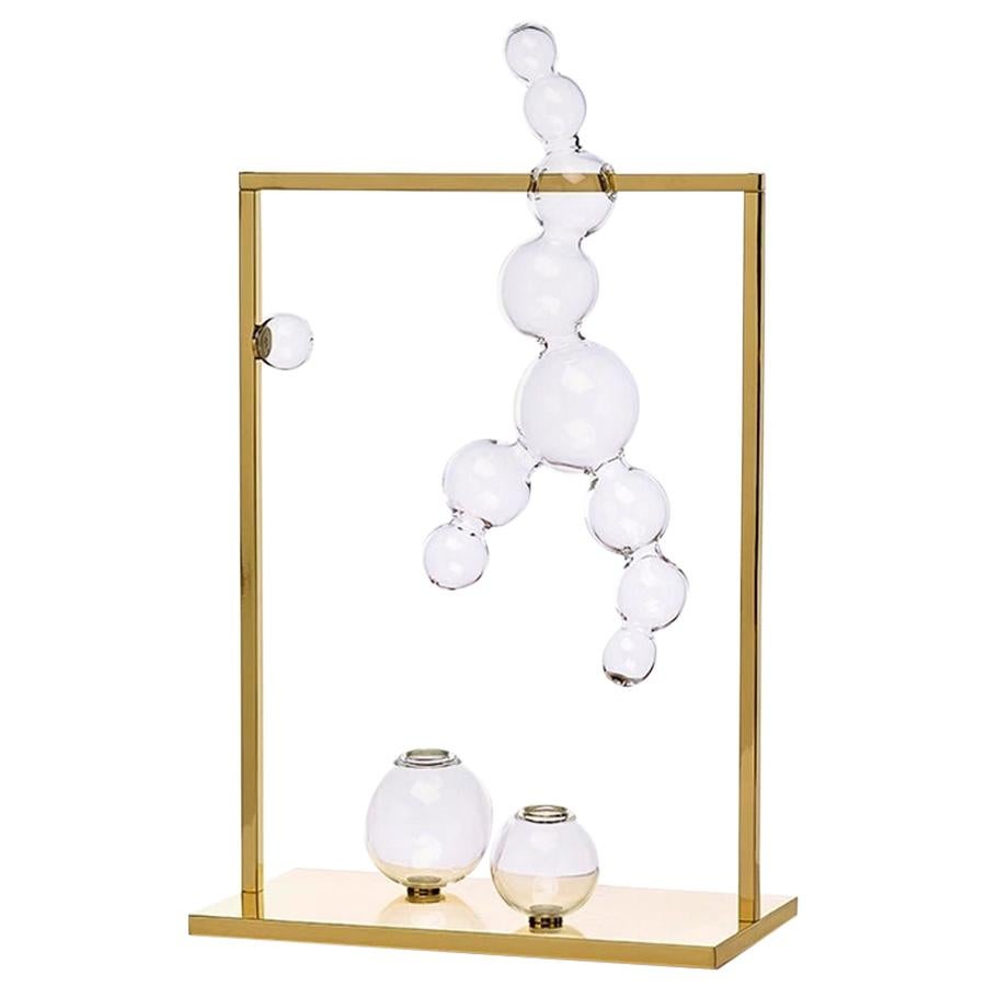 Bubble Vase Glass Sculpture with Brass Frame, Made in Italy