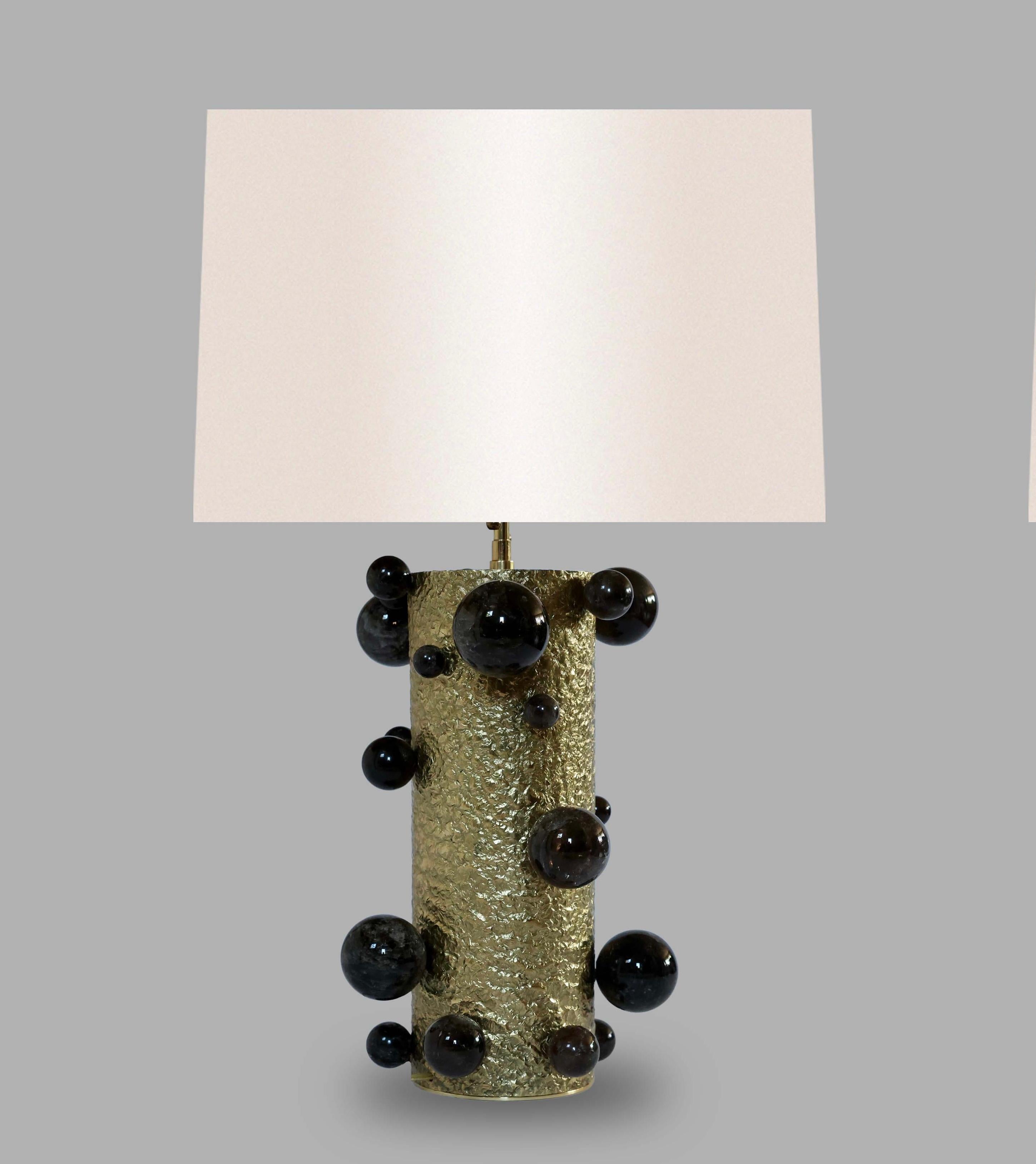 Pair of smoky rock crystal bubble lamps 

created by Phoenix.

to the top of the rock crystal 16 inch
 

Lamp shades are not included 