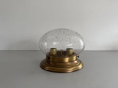 Bubbled Glass Brass Base Flush Mouth by Hillebrand, 1960s, Germany