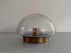Bubbled Glass Brass Base Flush Mouth by Hillebrand, 1960s, Germany