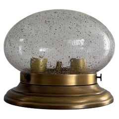 Bubbled Glass Brass Base Flush Mouth by Hillebrand, 1960s, Germany