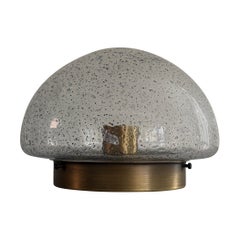 Bubbled Glass Brass Base Flush Mouth by Hillebrand, 1960s, Germany