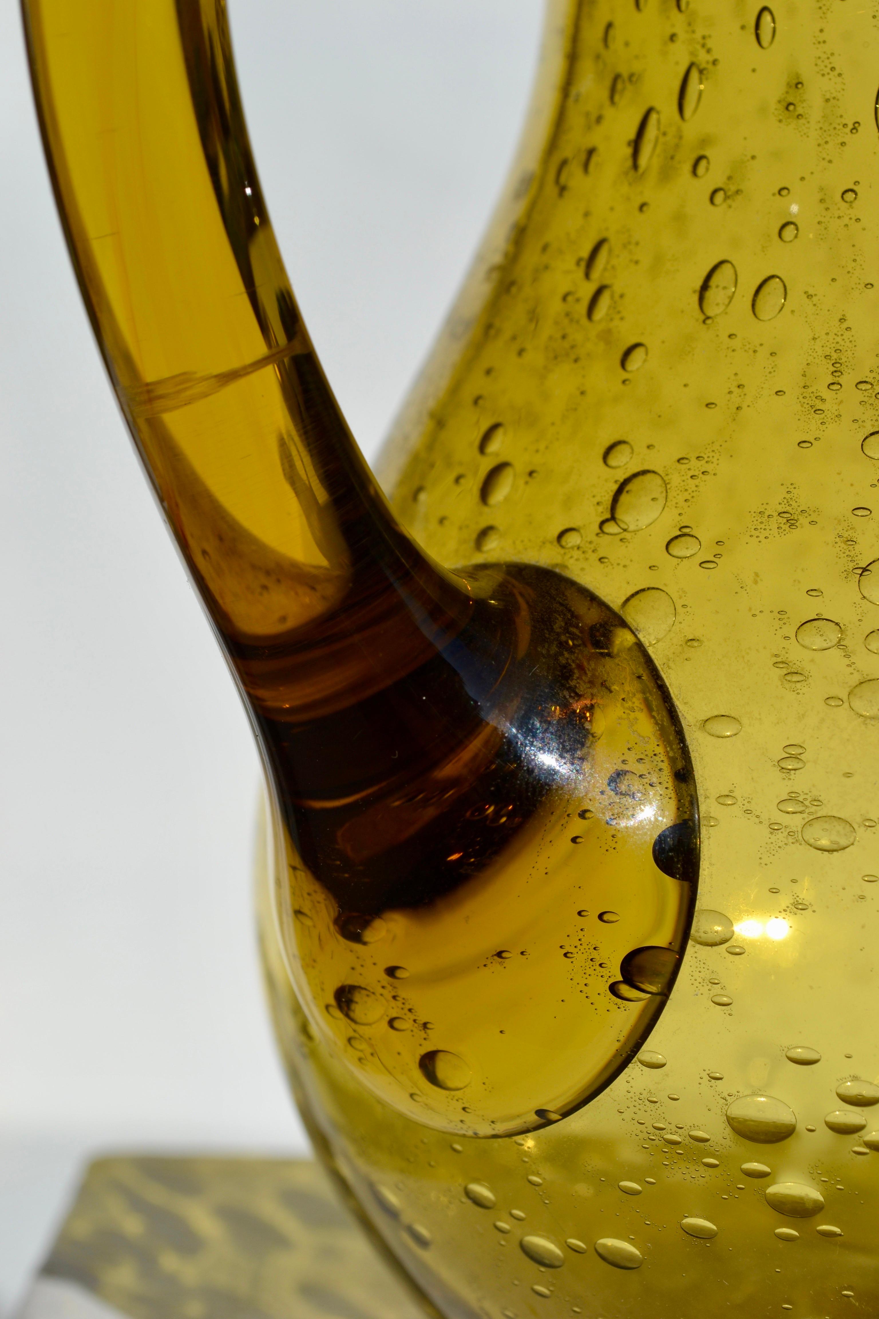 Mid-Century Modern Bubbled Hand-Blown Glass Pitcher – Biot, France, 1970s For Sale