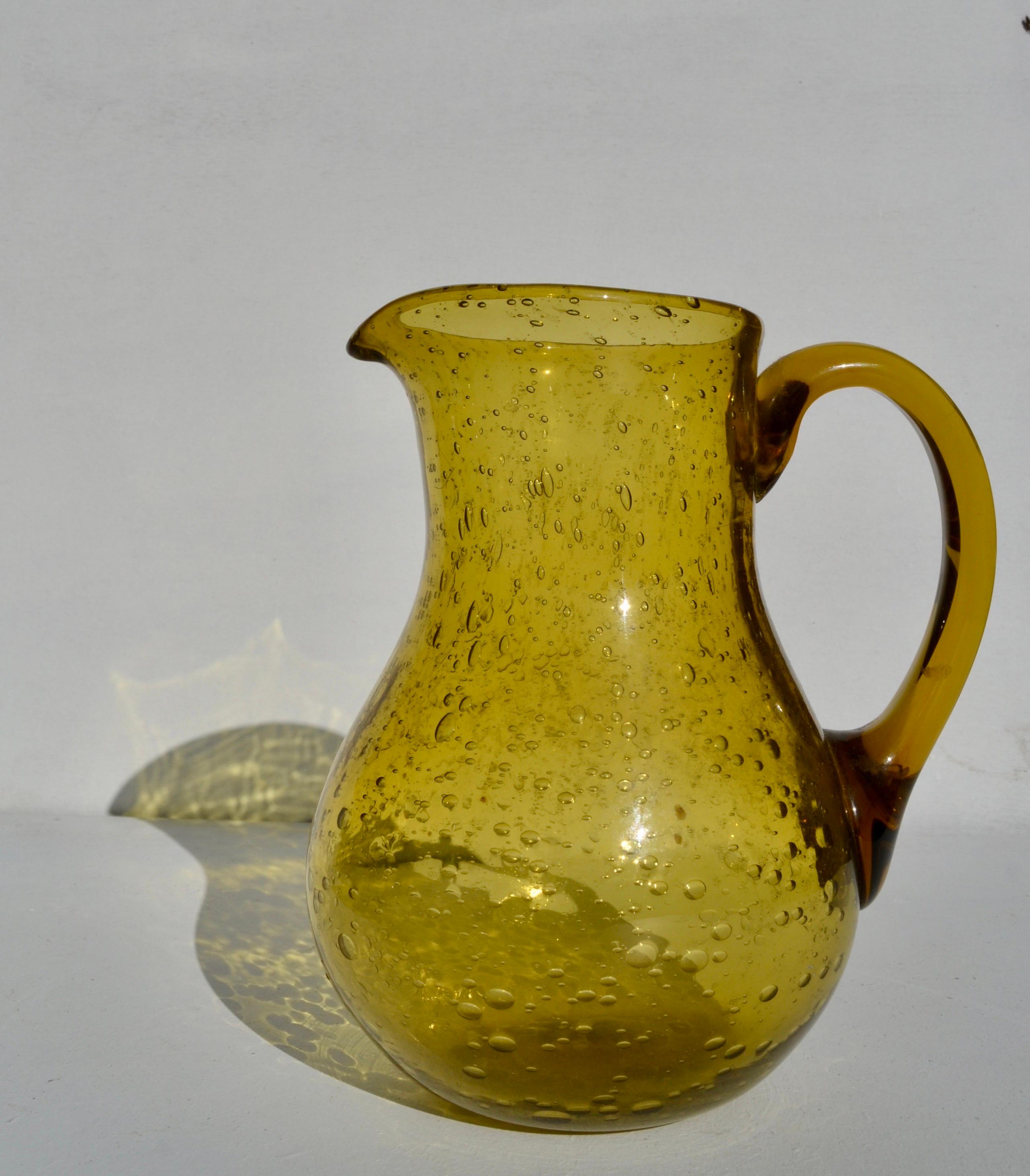 French Bubbled Hand-Blown Glass Pitcher – Biot, France, 1970s For Sale