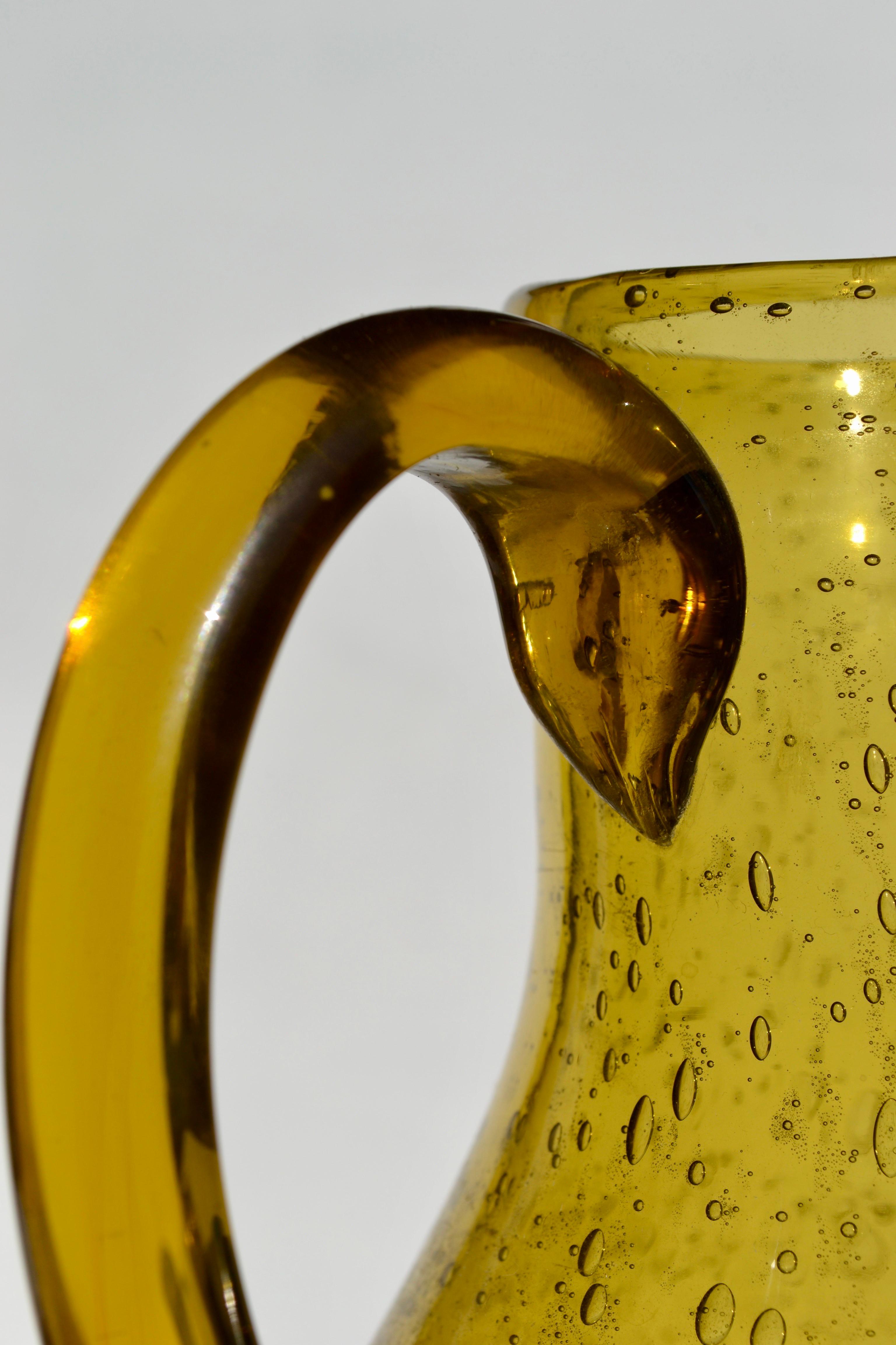 Late 20th Century Bubbled Hand-Blown Glass Pitcher – Biot, France, 1970s For Sale