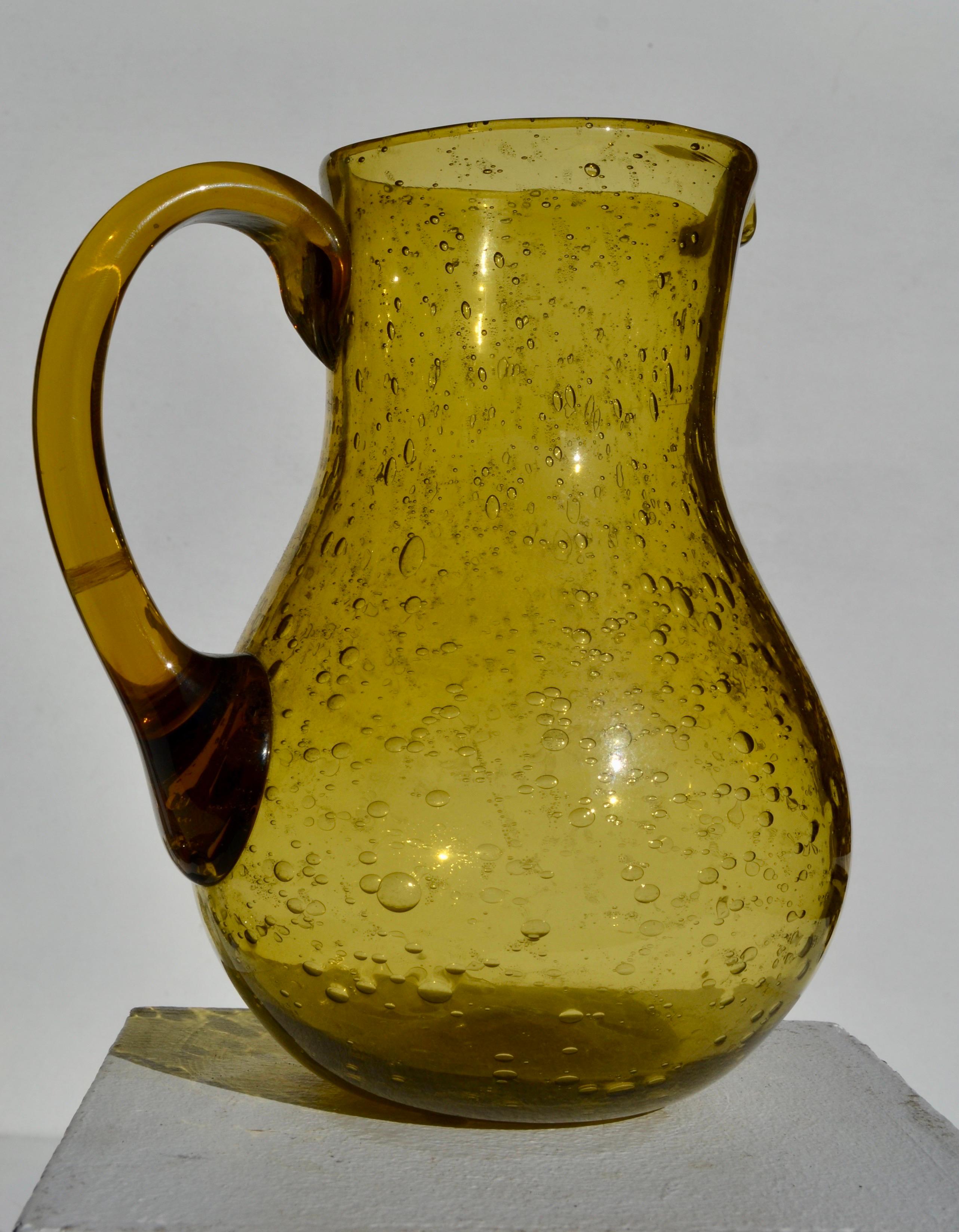 Bubbled Hand-Blown Glass Pitcher – Biot, France, 1970s For Sale 1