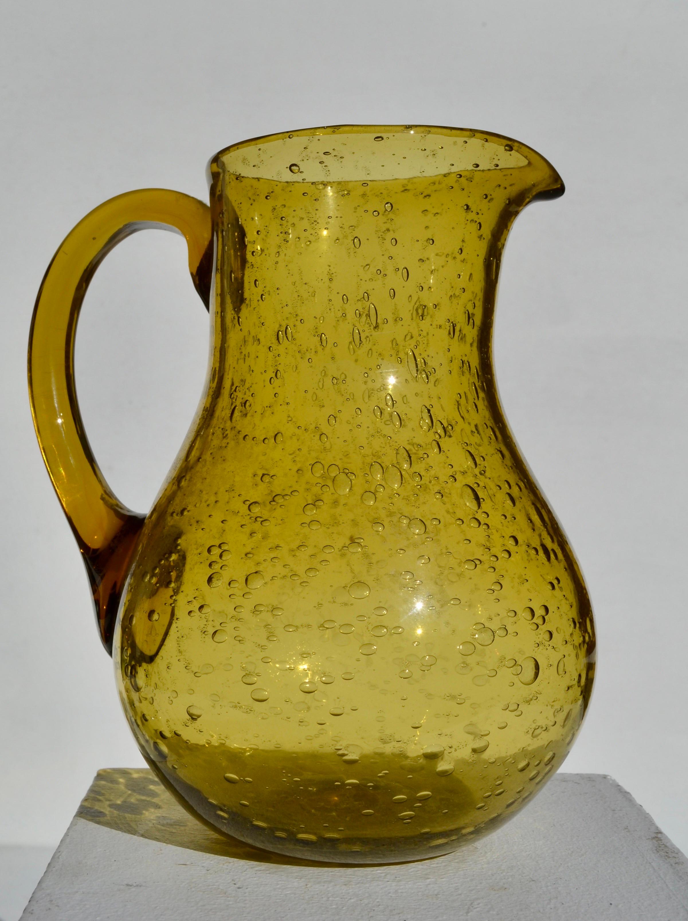 Bubbled Hand-Blown Glass Pitcher – Biot, France, 1970s For Sale 2
