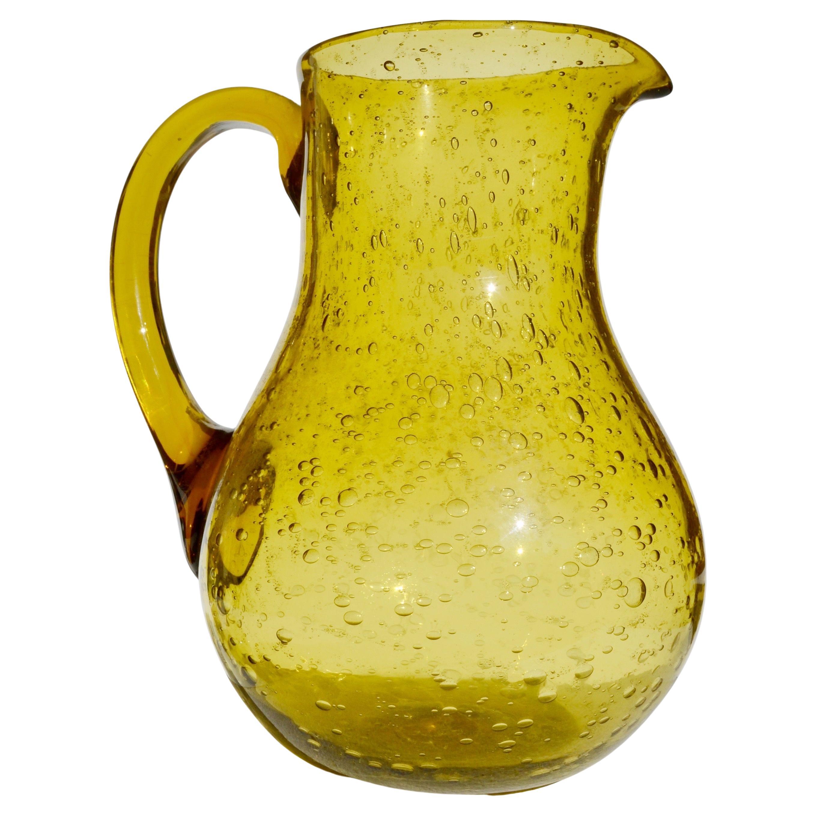 Bubbled Hand-Blown Glass Pitcher – Biot, France, 1970s