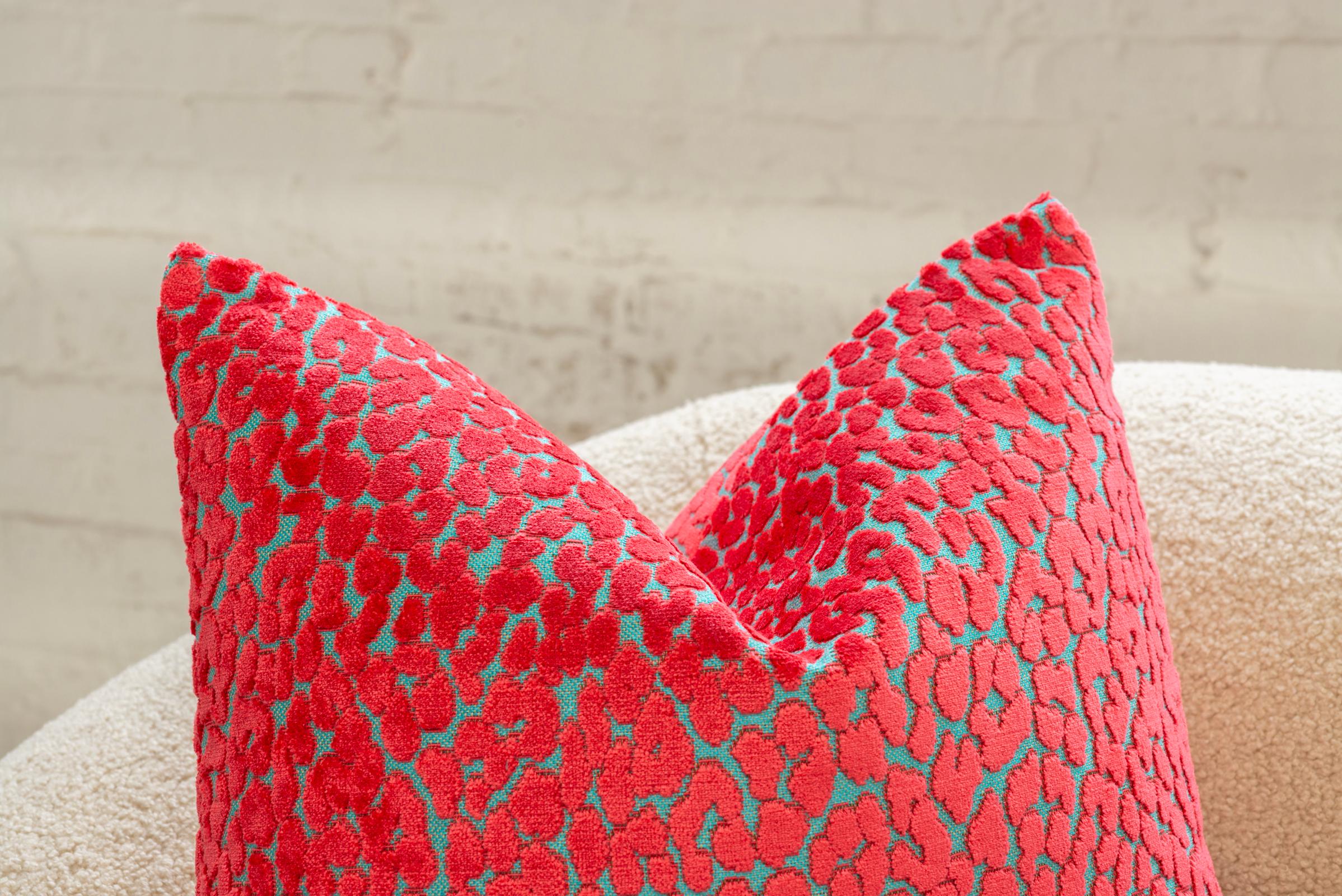 American Bubblegum Leopard Velvet Throw Pillows by Nicholas Wolfe For Sale