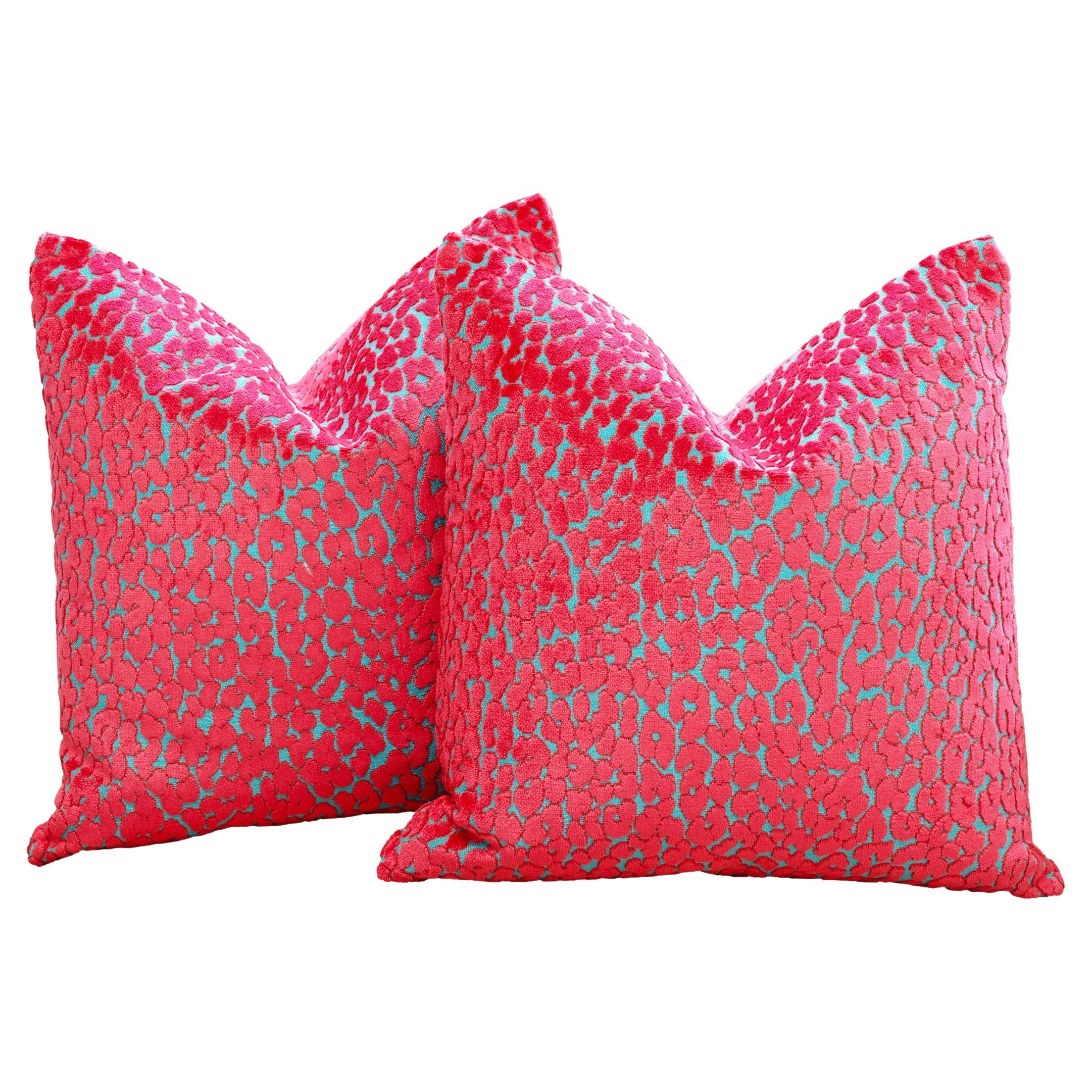 Bubblegum Leopard Velvet Throw Pillows by Nicholas Wolfe For Sale