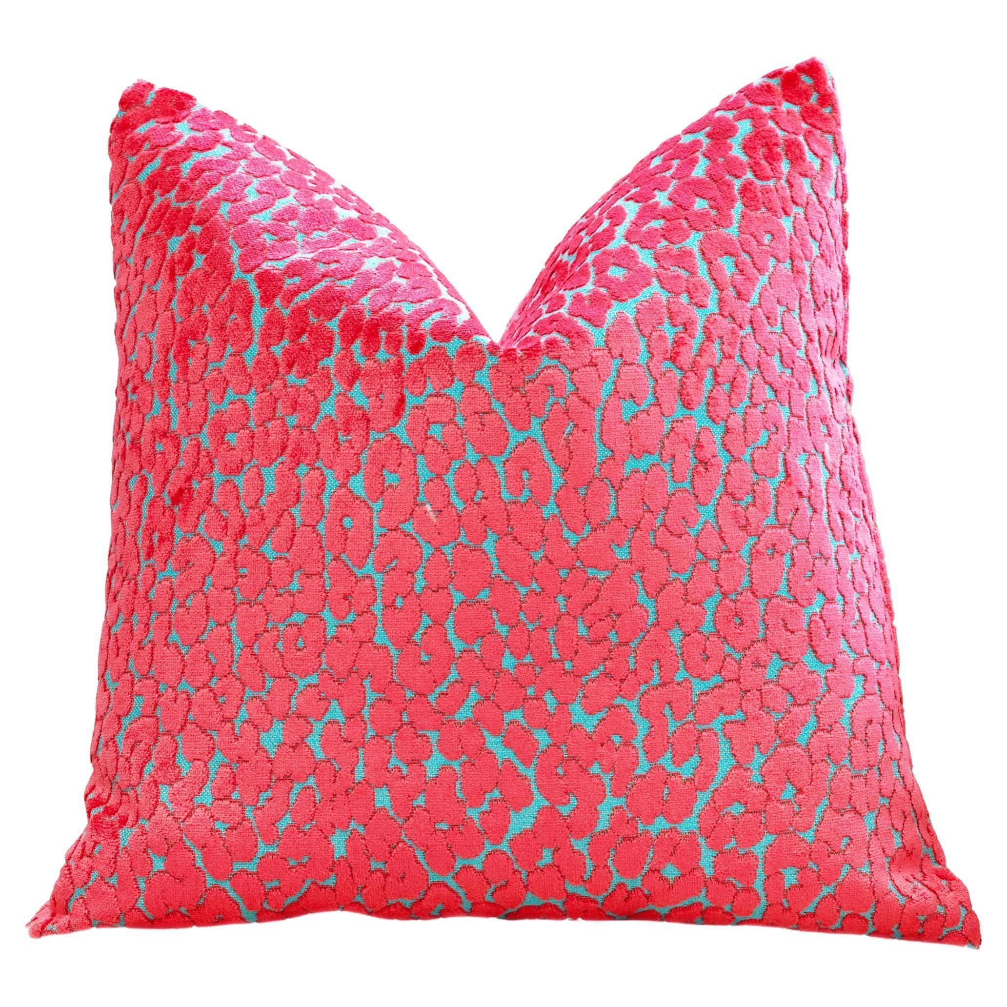 Bubblegum Leopard Velvet Throw Pillows by Nicholas Wolfe For Sale