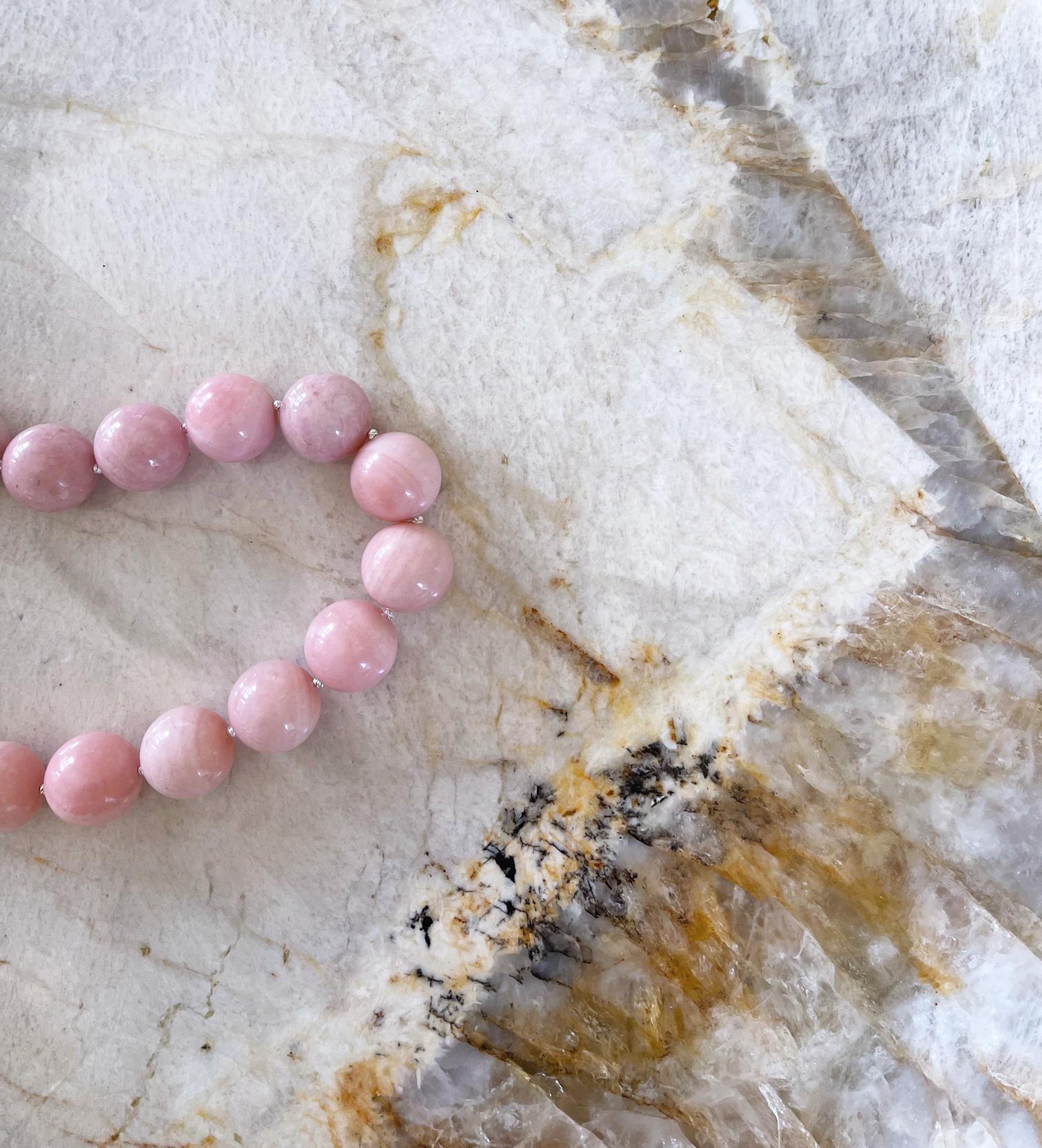 Bubblegum Pink Peruvian Opal 20mm Round Beaded Necklace with Sterling Toggle  In New Condition In Tucson, AZ