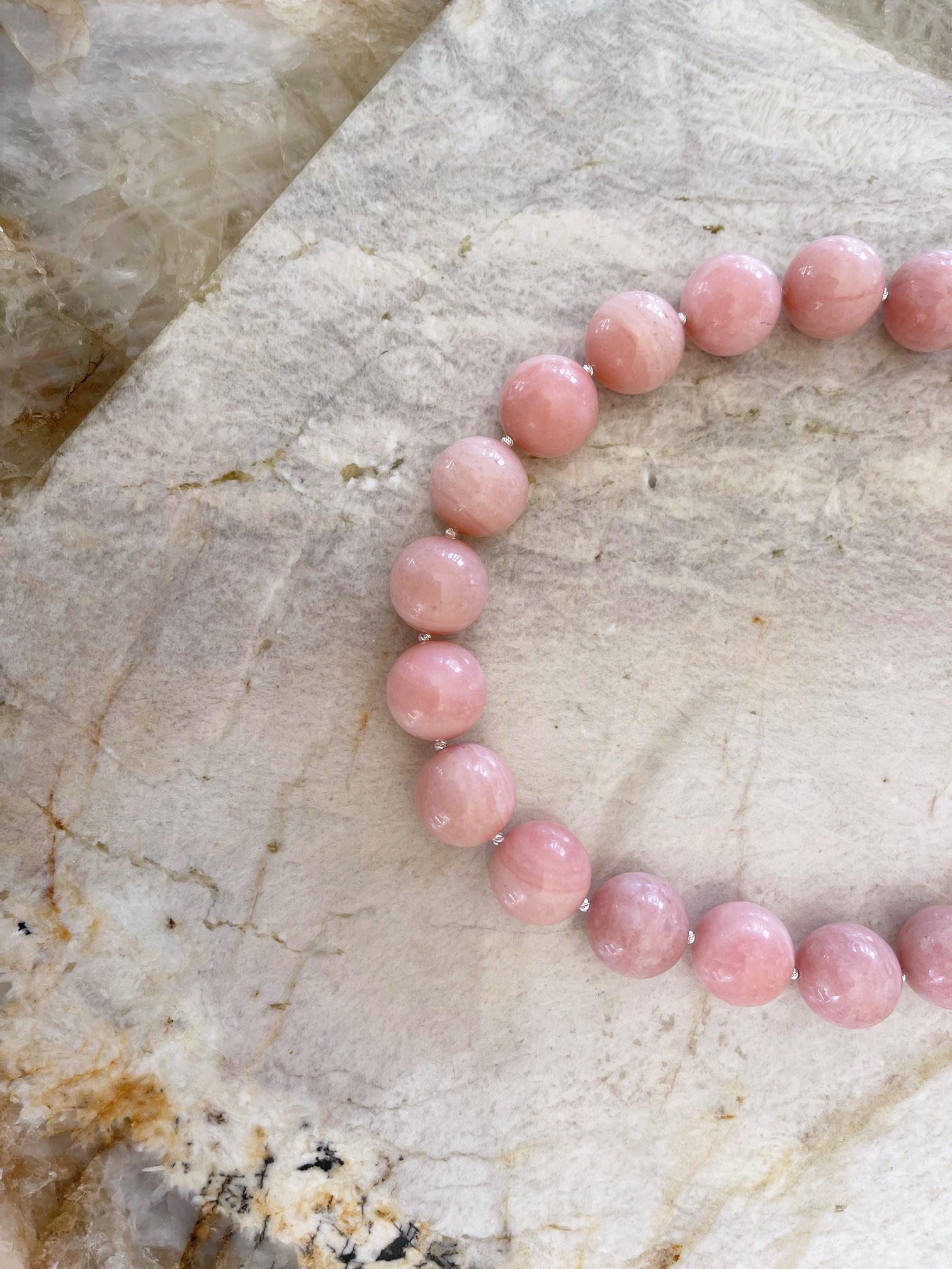 Bubblegum Pink Peruvian Opal 20mm Round Beaded Necklace with Sterling Toggle  1