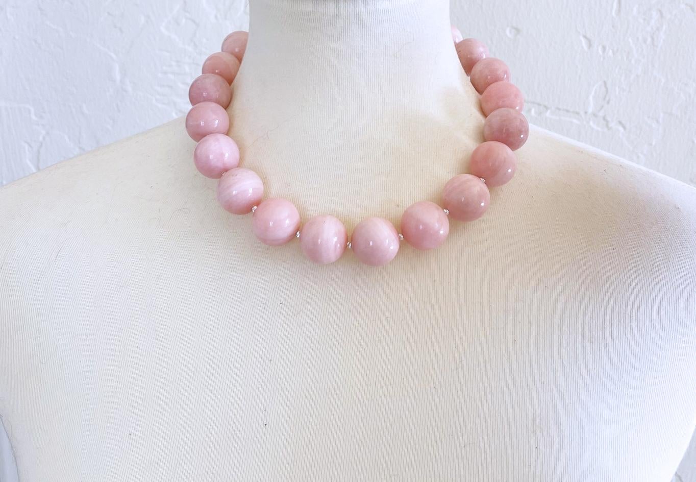 Bubblegum Pink Peruvian Opal 20mm Round Beaded Necklace with Sterling Toggle  2