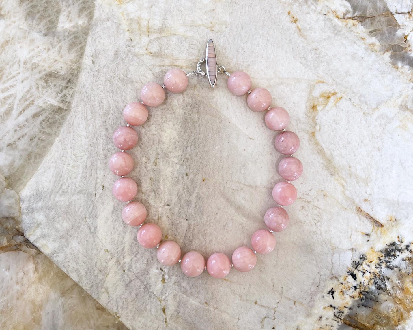 Bubblegum Pink Peruvian Opal 20mm Round Beaded Necklace with Sterling Toggle  3