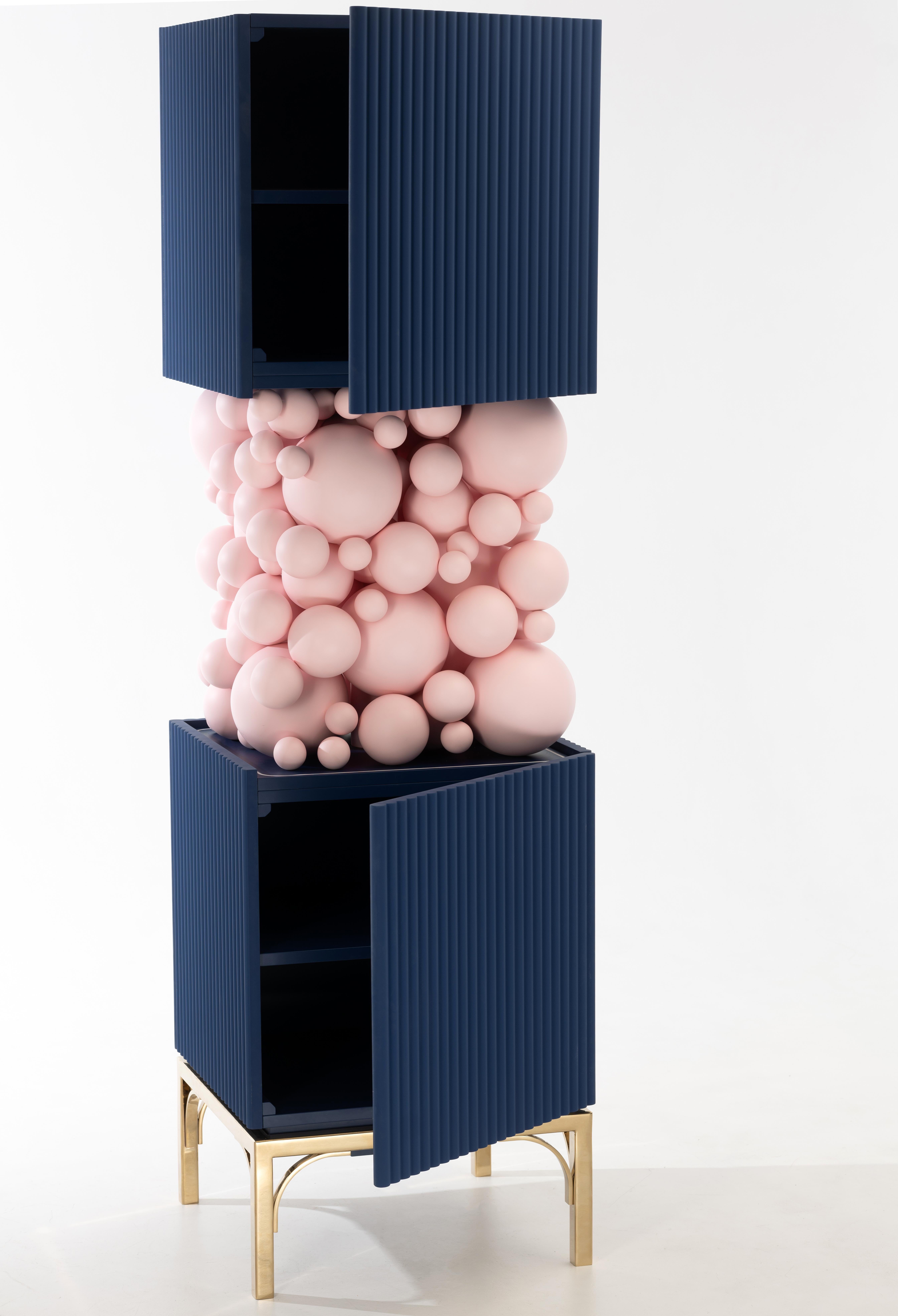 Contemporary Bubbles Cabinet with Brass Legs, Amazing Design for Your Interior For Sale