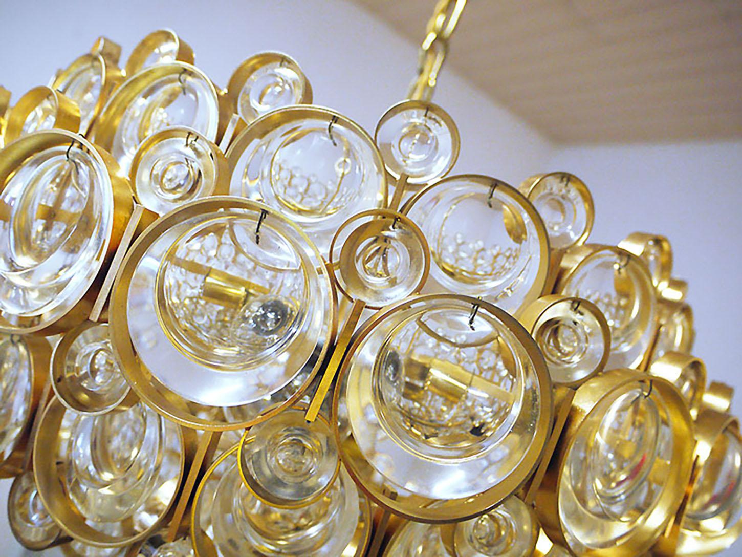 Hollywood Regency Bubbles Chandelier Crystal & Gilt Brass by Gaetano Sciolari, Palwa, Germany 1960 For Sale