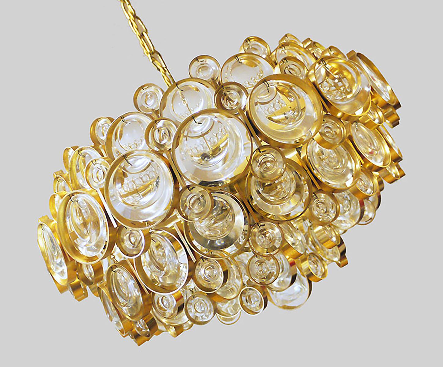 Bubbles Chandelier Crystal & Gilt Brass by Gaetano Sciolari, Palwa, Germany 1960 In Good Condition For Sale In Niederdorfelden, Hessen