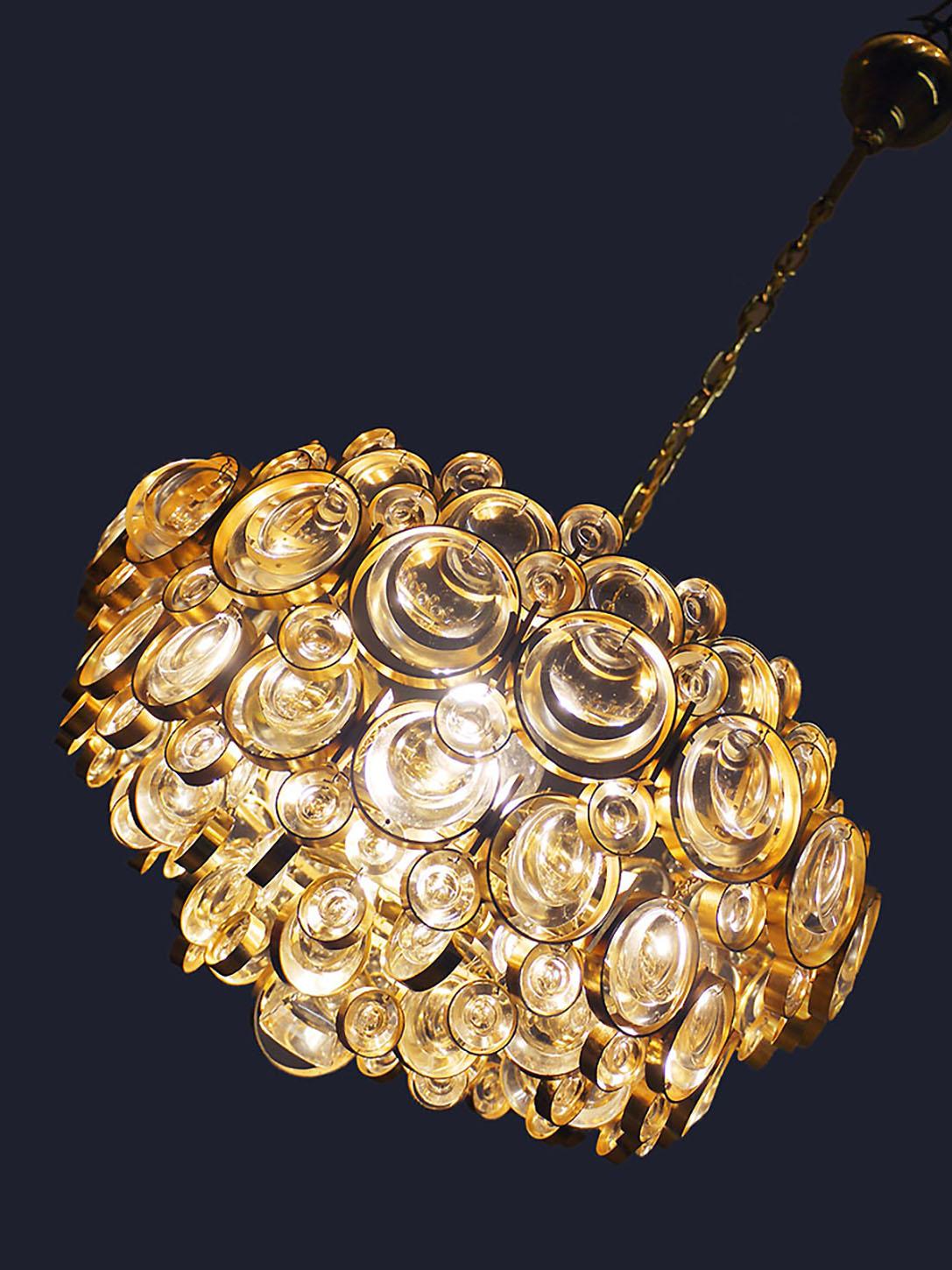Mid-20th Century Bubbles Chandelier Crystal & Gilt Brass by Gaetano Sciolari, Palwa, Germany 1960 For Sale