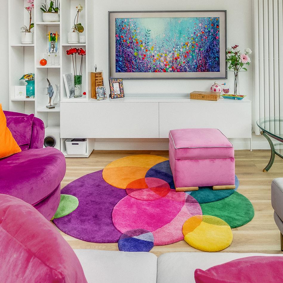Burbujas Coloridas Alfombra Círculo Irregular Moderna Tamaño Mediano Lana en venta