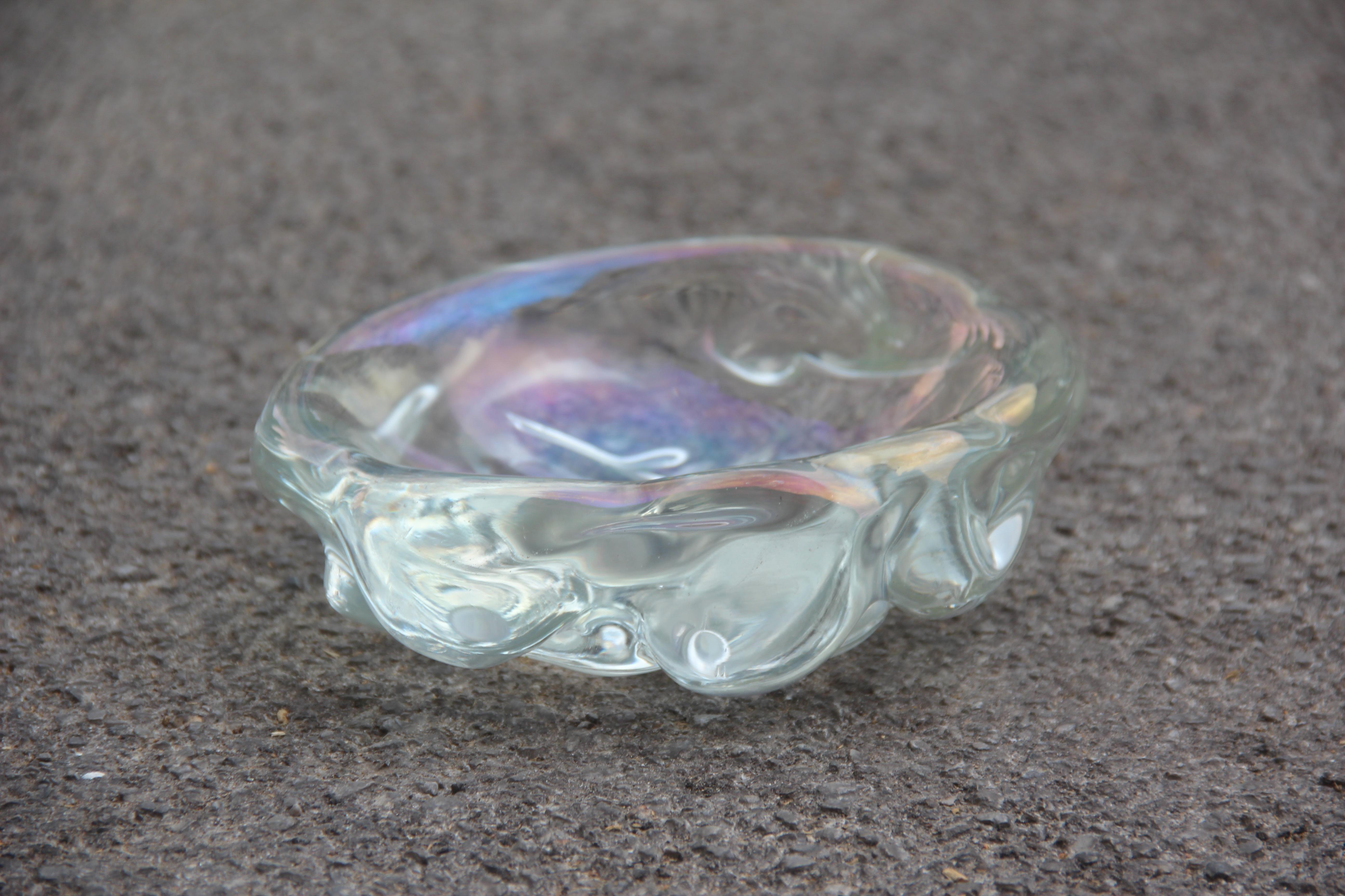 Bubbles heavy Murano glass bowl Seguso Iridescent 1950 transparent.