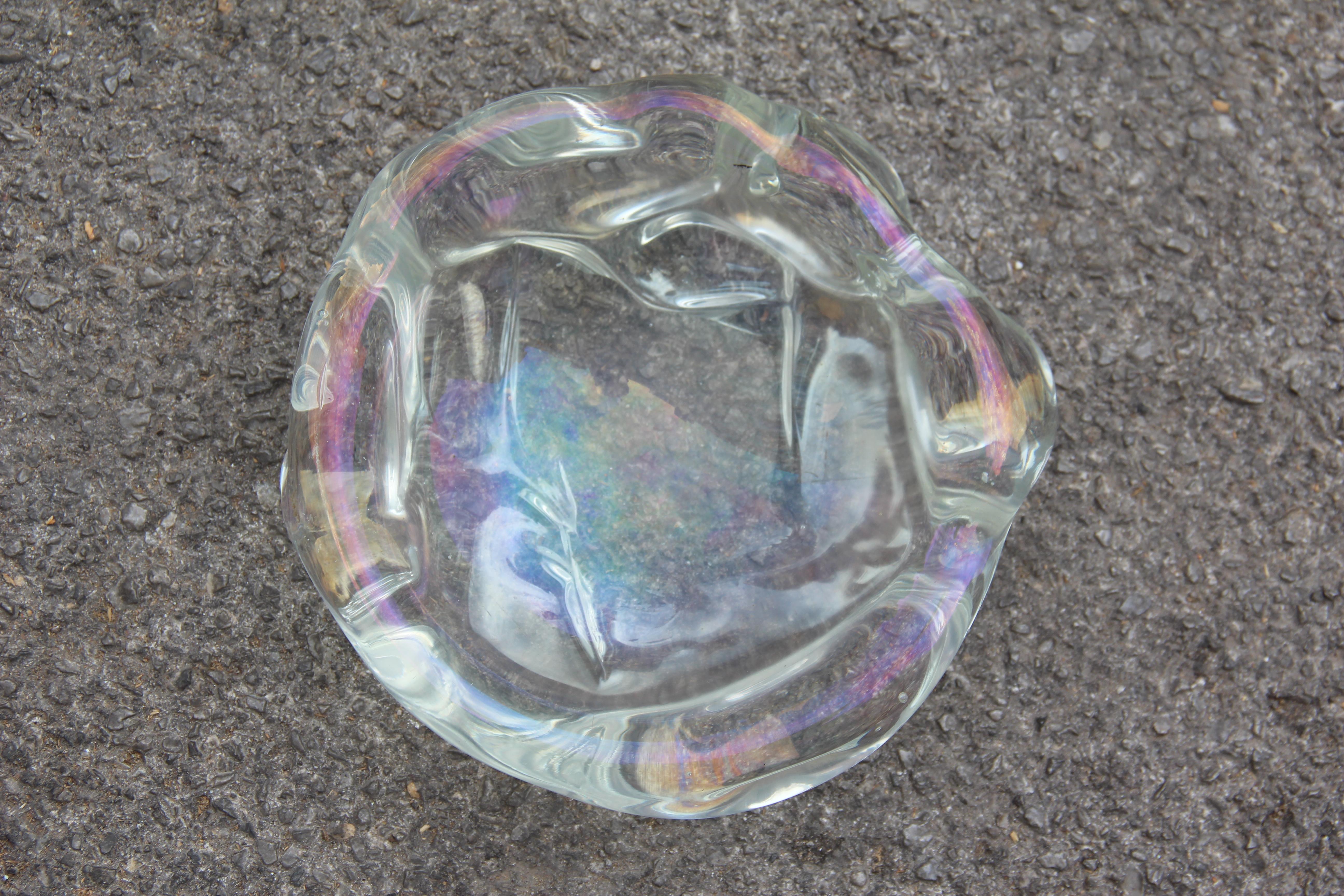 Mid-Century moderno Ciotola in vetro di Murano pesante Seguso Iridescente 1950 Trasparente in vendita