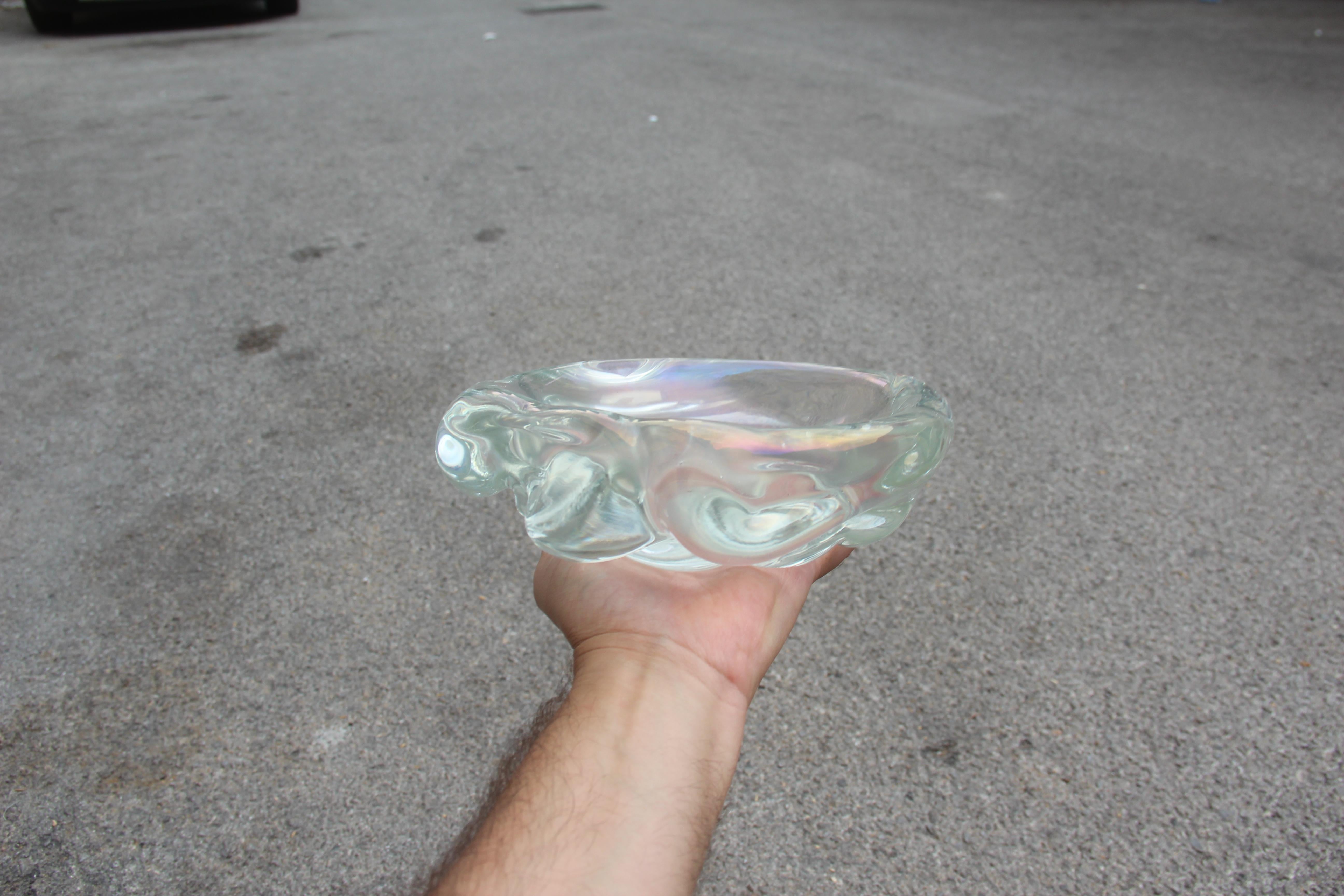 Italian Bubbles Heavy Murano Glass Bowl Seguso Iridescent 1950 Transparent For Sale