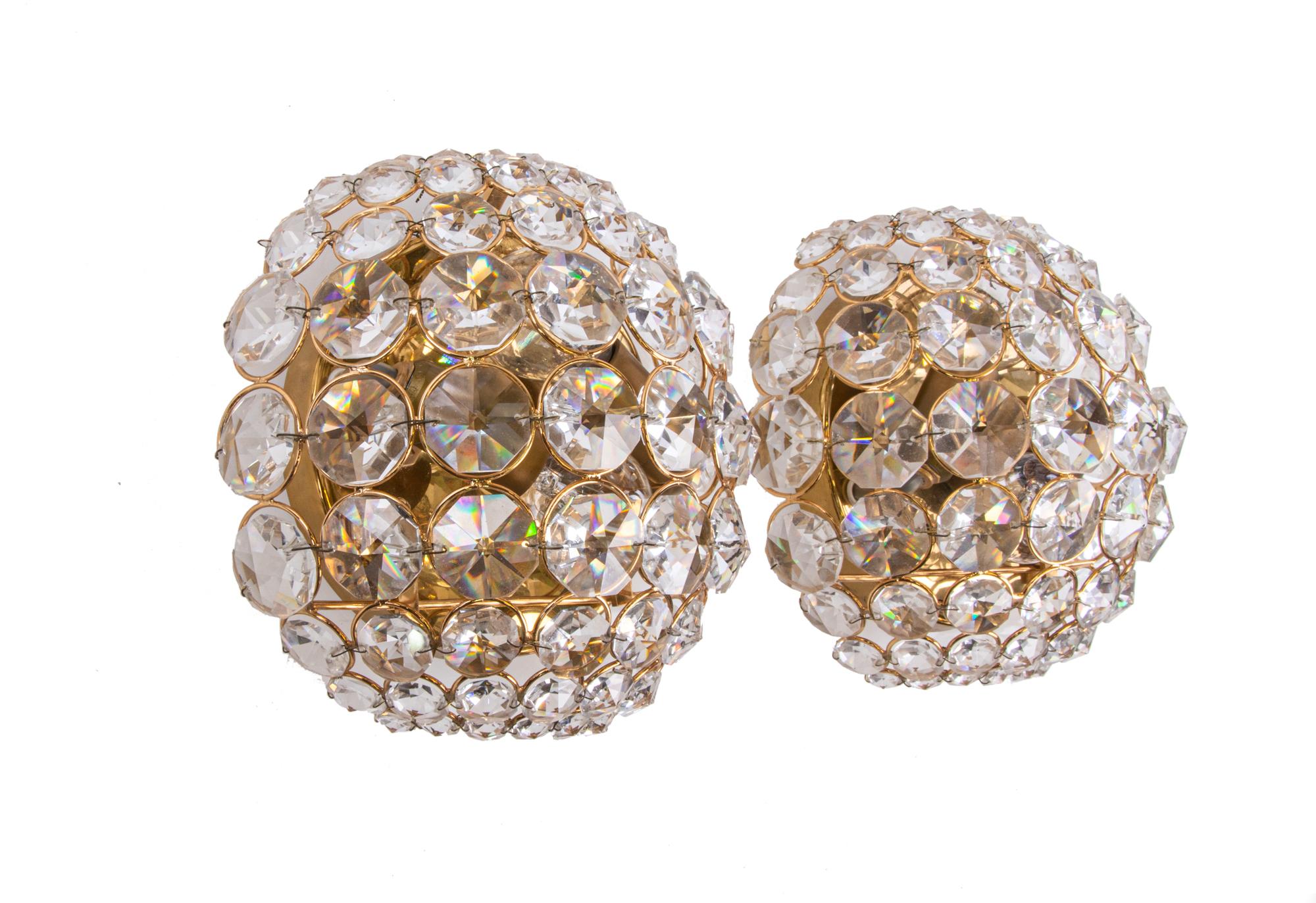 Mid-Century Modern 1960 Germany Palwa Bubble Wall Sconce Crystal & Gilt-Brass, Set of 2 For Sale