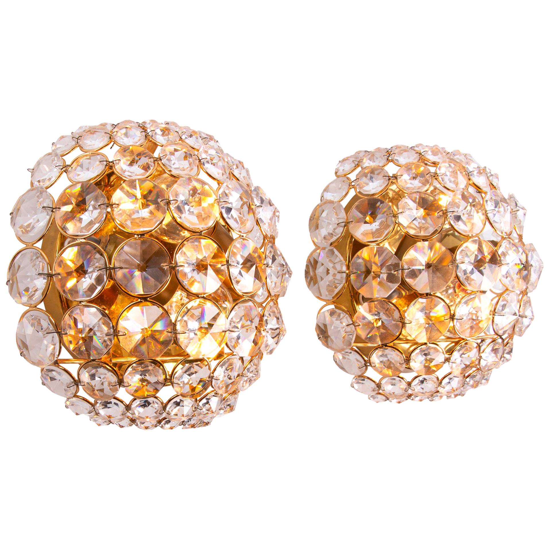 1960 Germany Palwa Bubble Wall Sconce Crystal & Gilt-Brass, Set of 2 For Sale