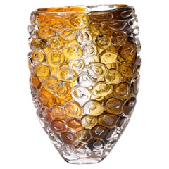 Bubblewrap Autumnal in Gold Ochre & Bronze, blown glass vase by Allister Malcolm