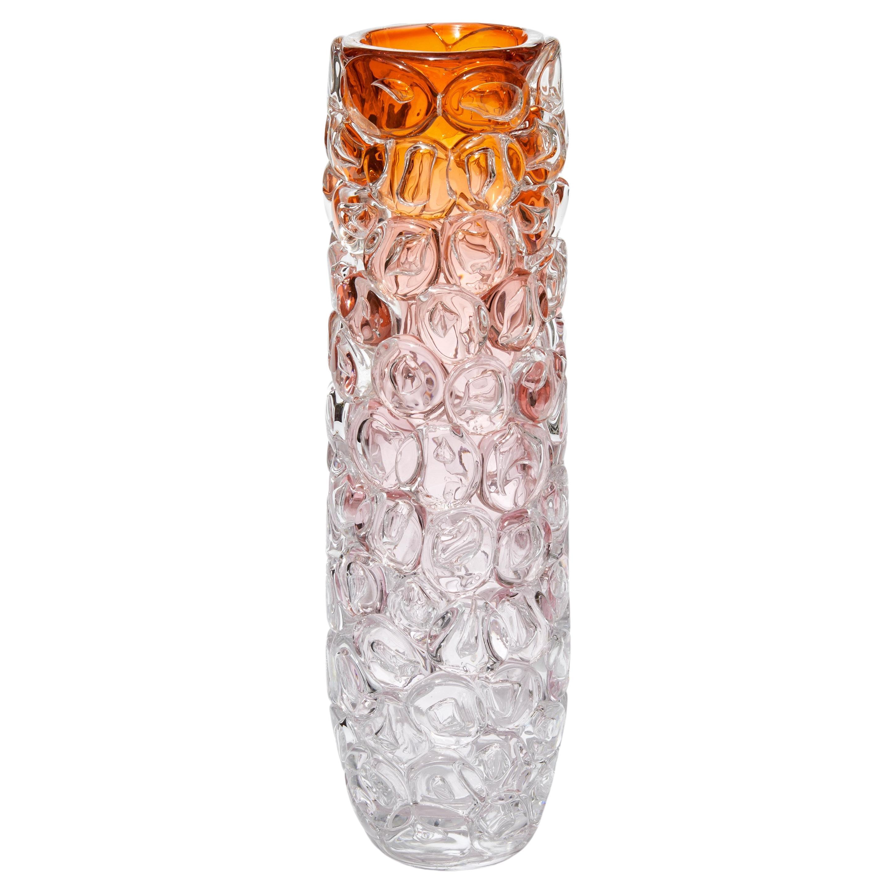 Bubblewrap in Aurora Ascent, pink/orange blown glass vase by Allister Malcolm