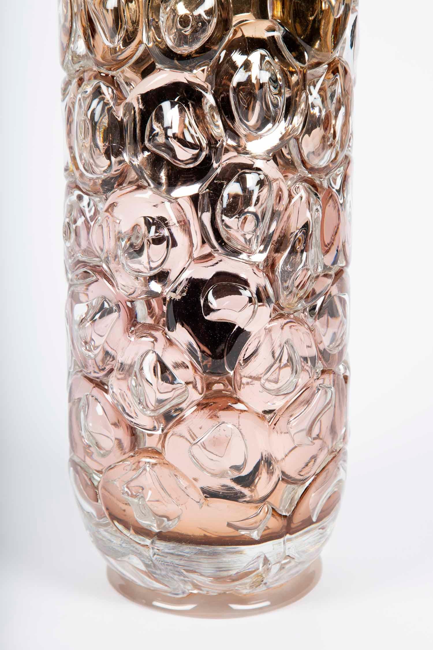 British Bubblewrap in Gold, a Unique pink, gold & silver glass Vase by Allister Malcolm