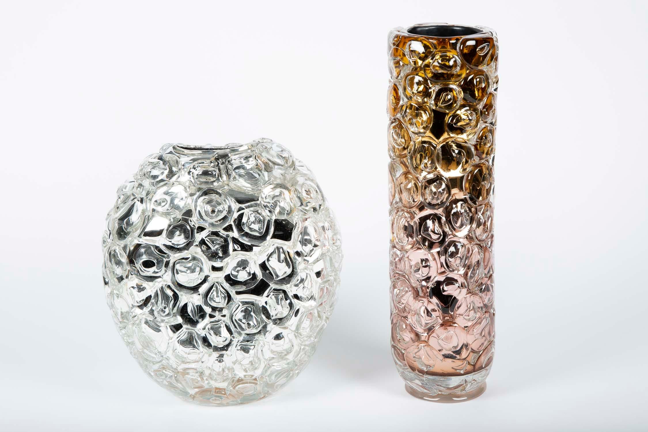 Contemporary Bubblewrap in Gold, a Unique pink, gold & silver glass Vase by Allister Malcolm