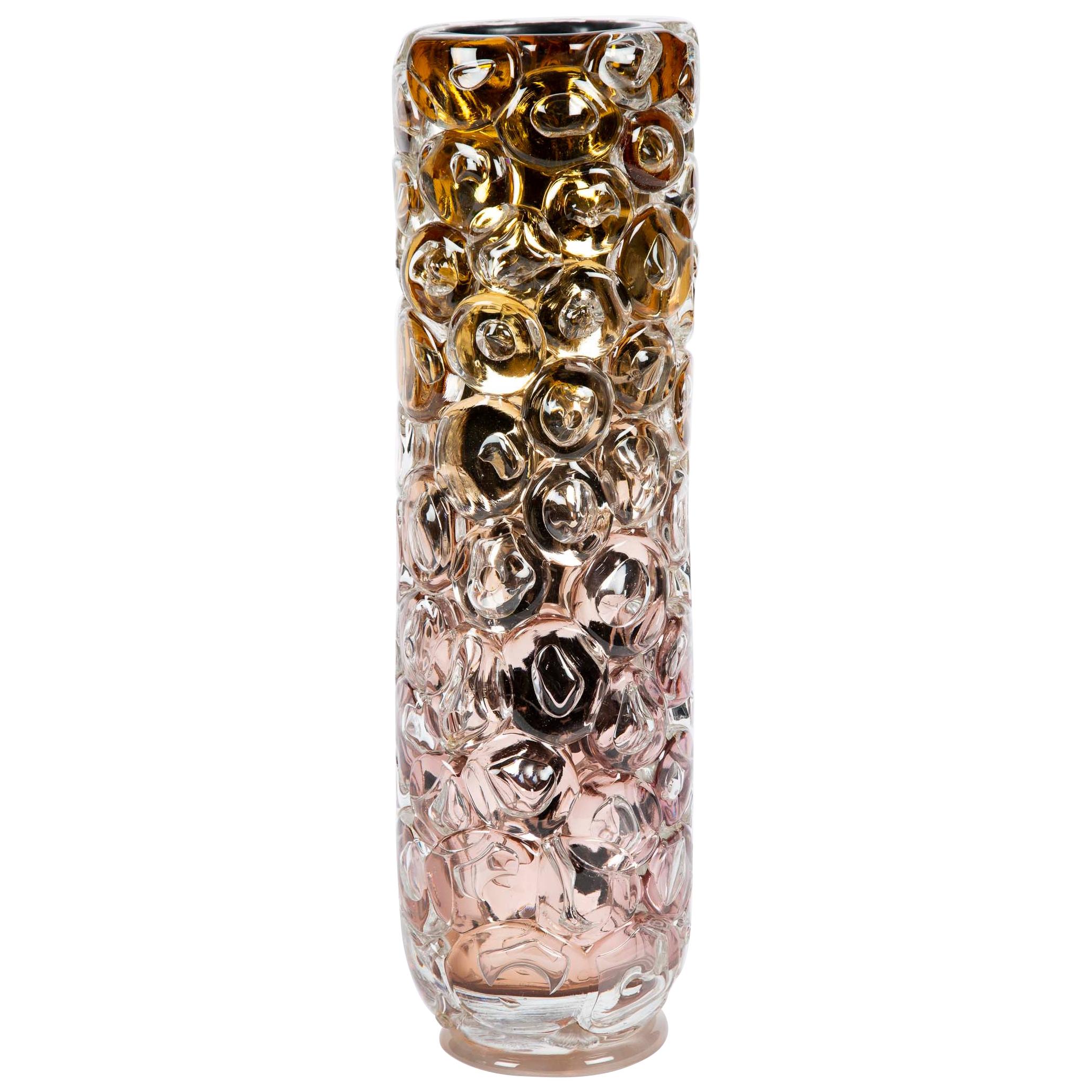 Bubblewrap in Gold, a Unique pink, gold & silver glass Vase by Allister Malcolm