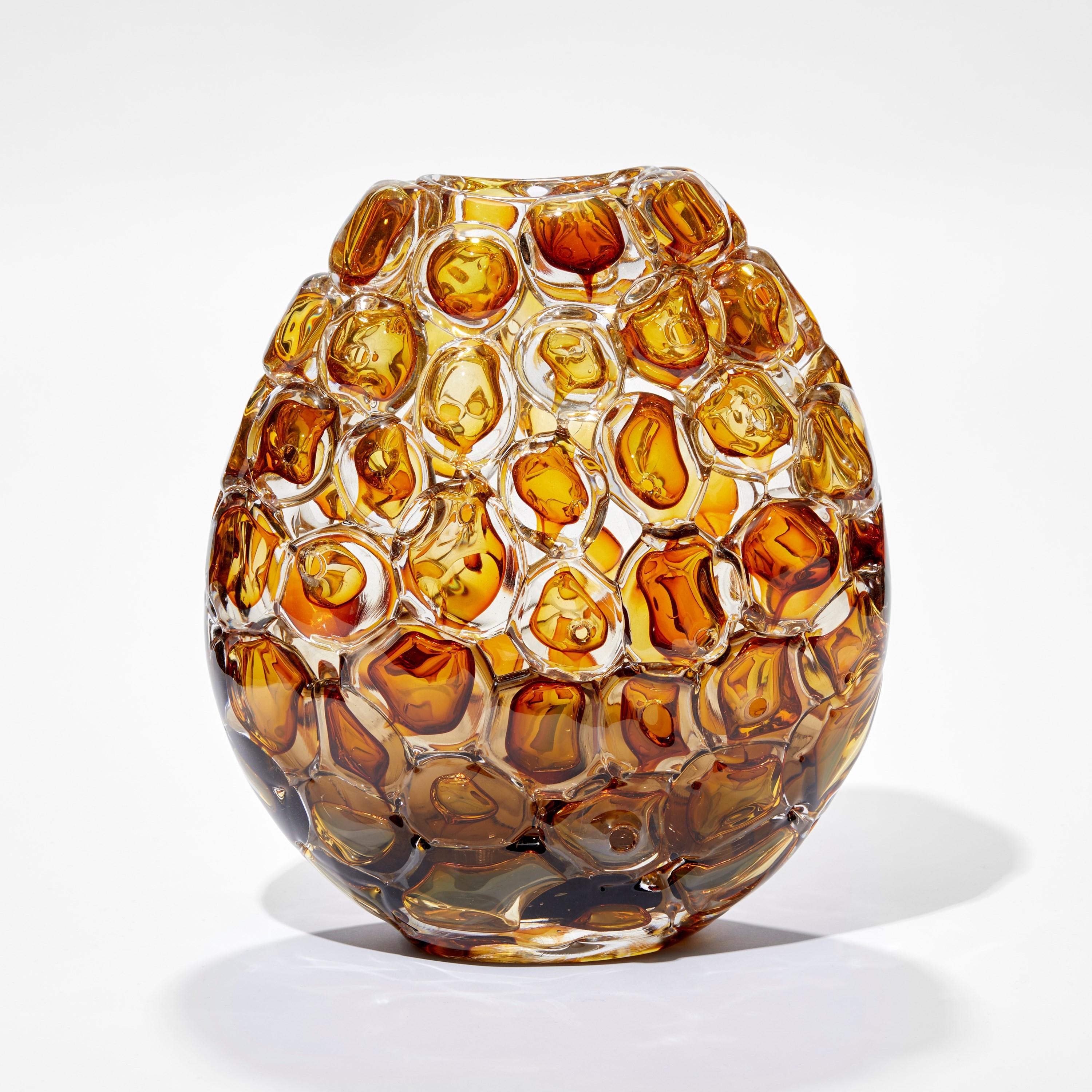 Organic Modern Bubblewrap in Olivin Ombre & Aurora, an Amber Glass Vase by Allister Malcolm For Sale